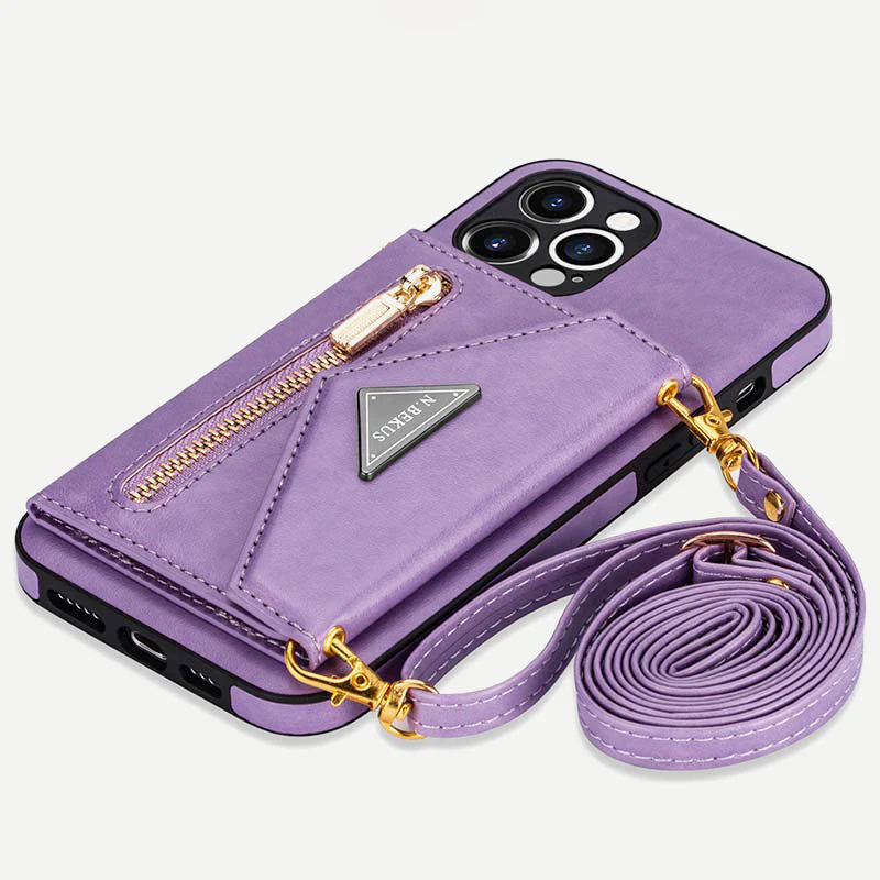 iPhone Wallet Case PU Protective Phone Bag Kickstand Cover Zipper Purse