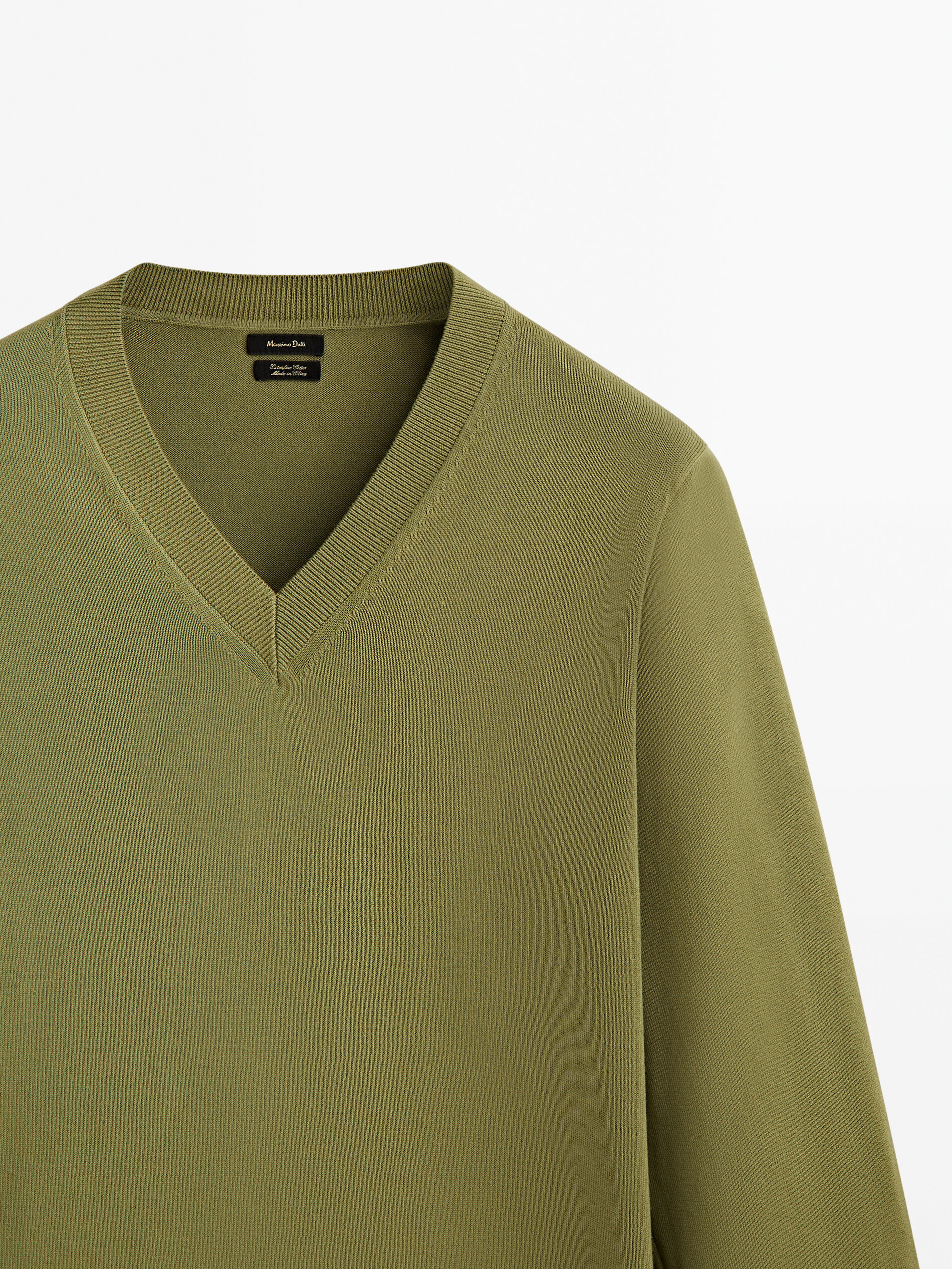 Jersey cuello pico algodon - Kaki