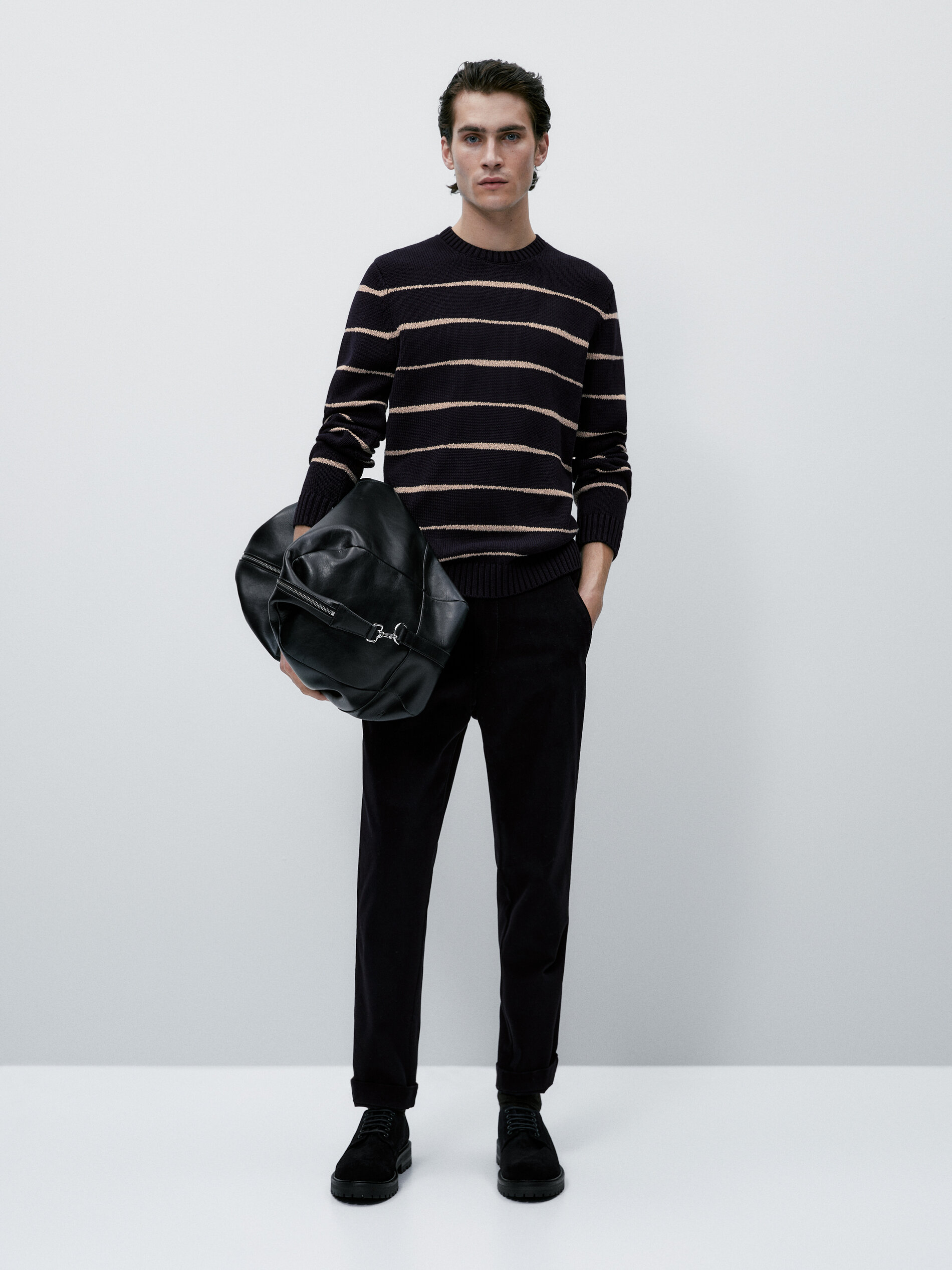 Jersey de punto rayas cuello redondo - AZUL MARINO