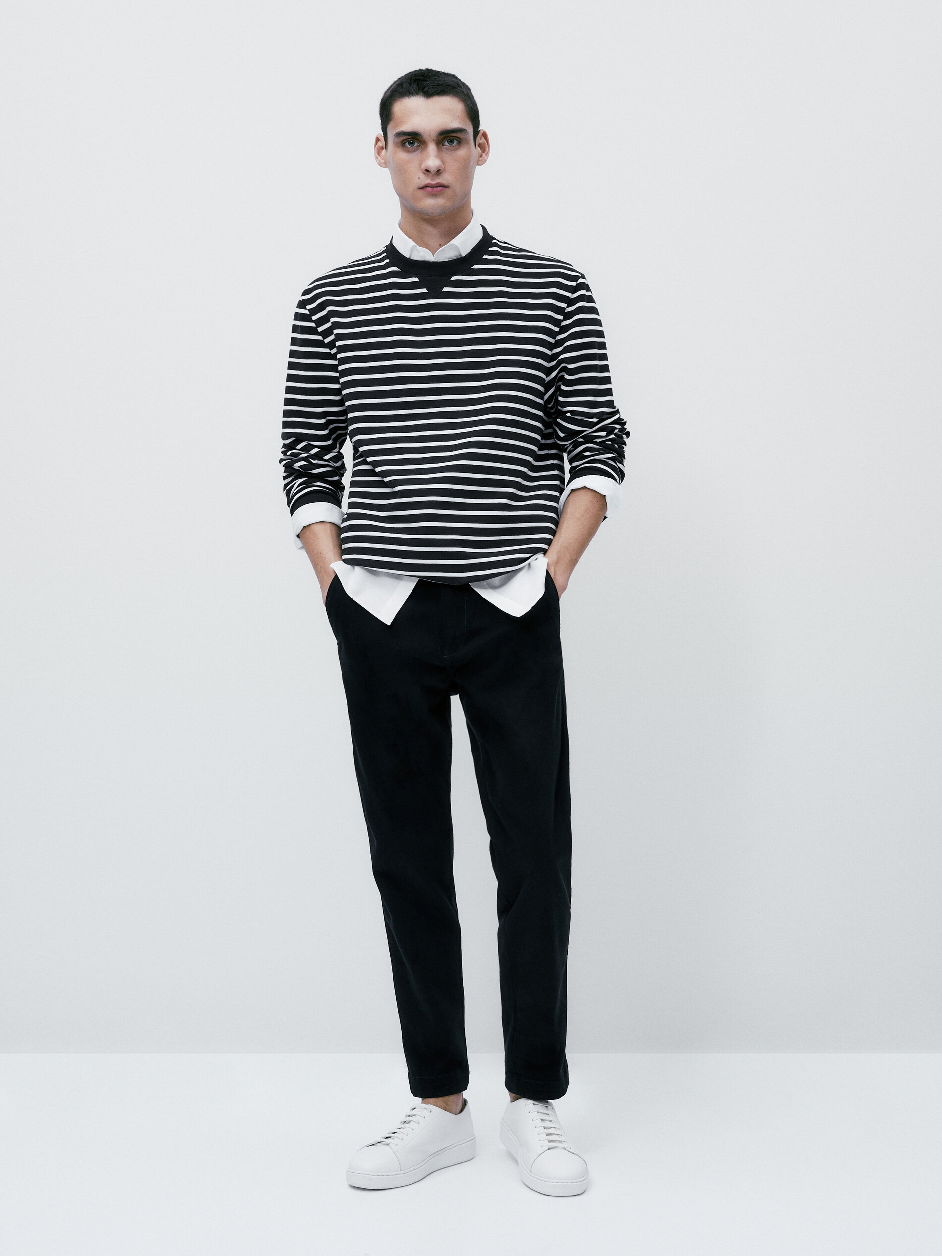 Sudadera rayas mezcla algodon - AZUL MARINO