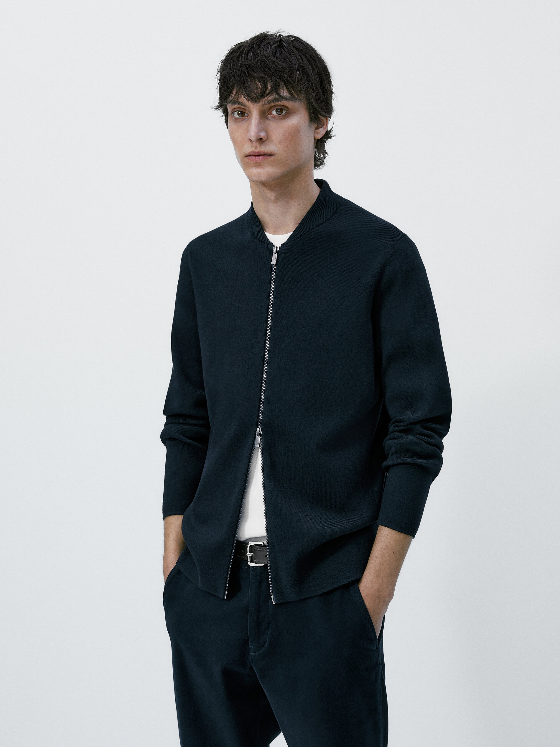 Cárdigan de punto tipo bomber - AZUL MARINO