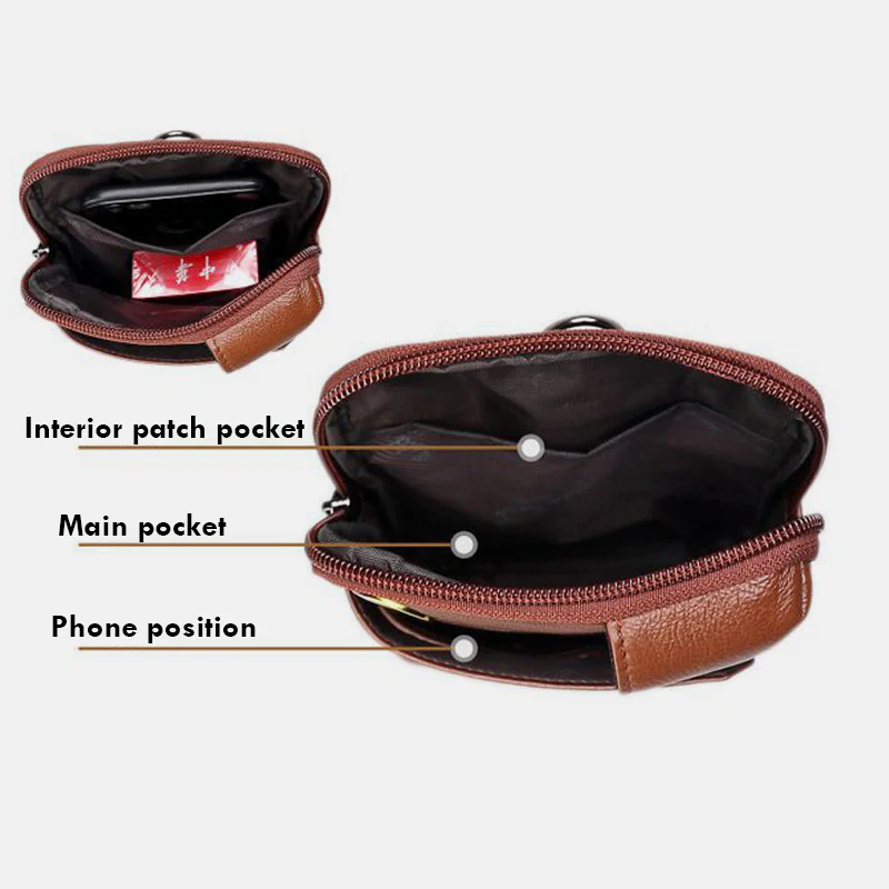 Retro GenuineLeather Business Crossbody PhoneBag With Earphone Hole