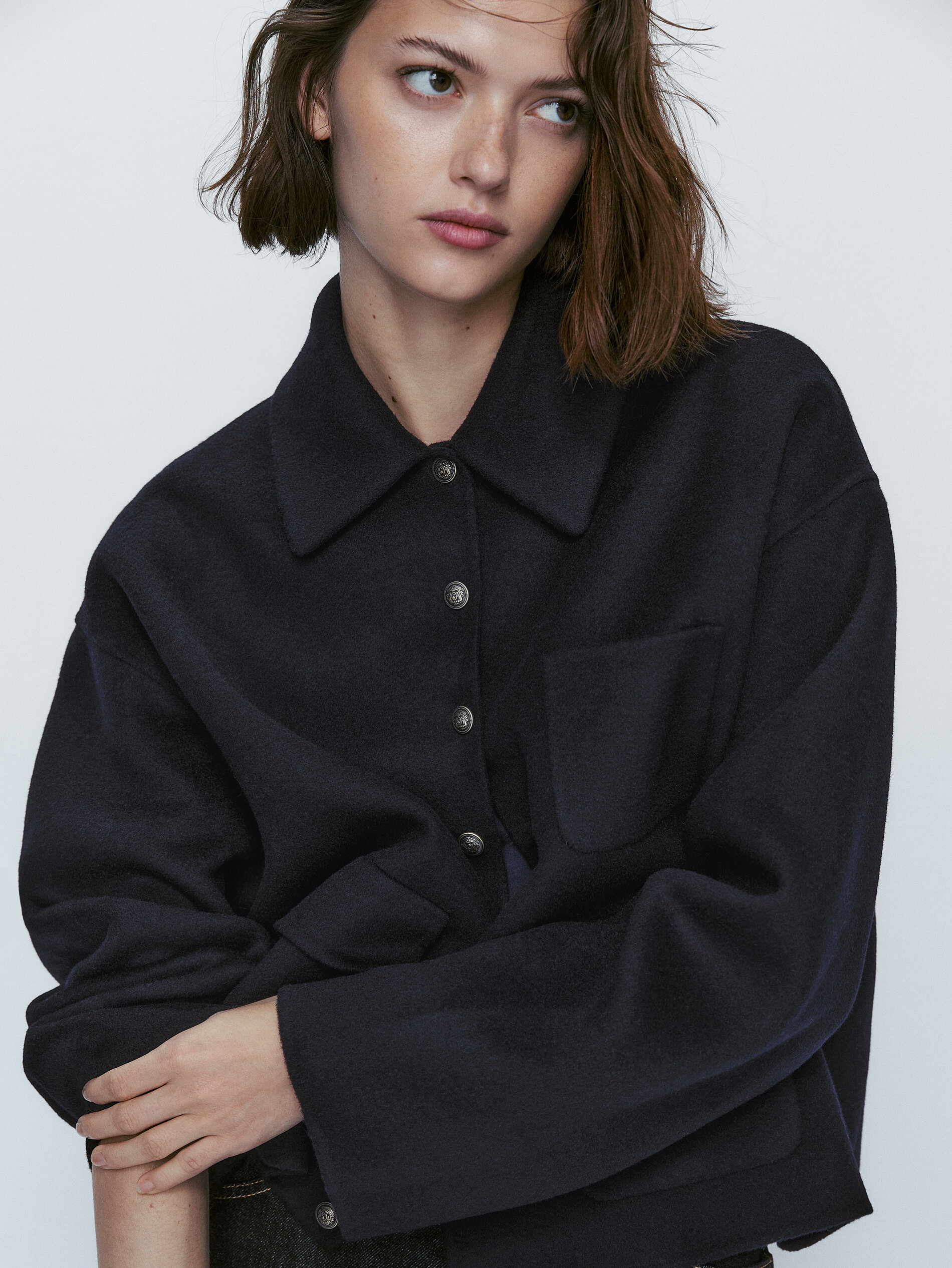 Abrigo corto mezcla lana botones dorados - AZUL MARINO