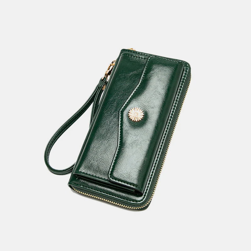 Women Leather Wallet Large Capacity Zipper Around Wristlet Bags Phone Holder