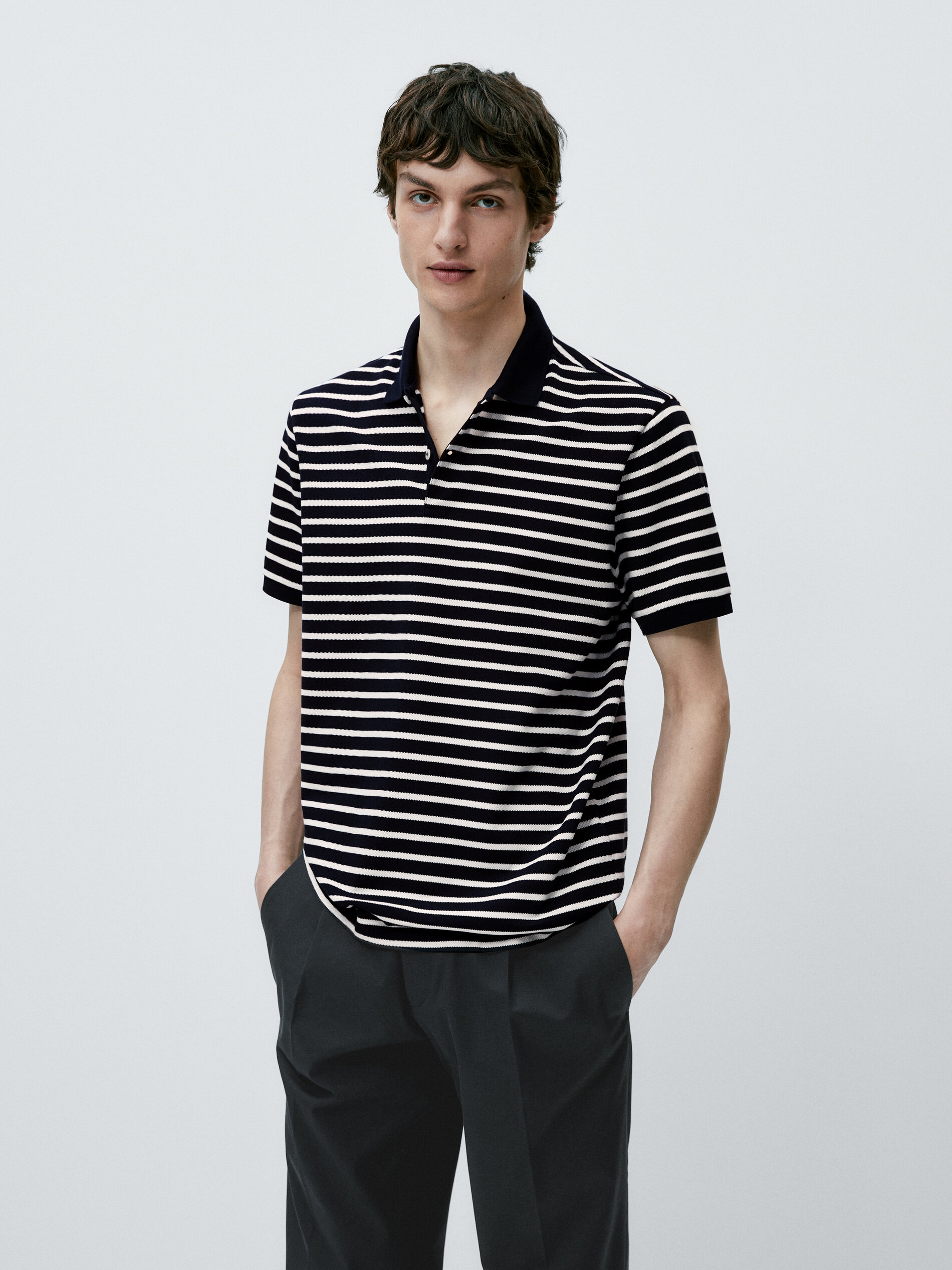 Polo rayas manga corta algodon - AZUL MARINO