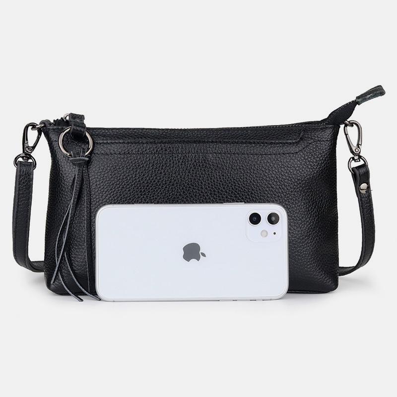 GenuineLeather Tassel Shoulder Crossbody Bag