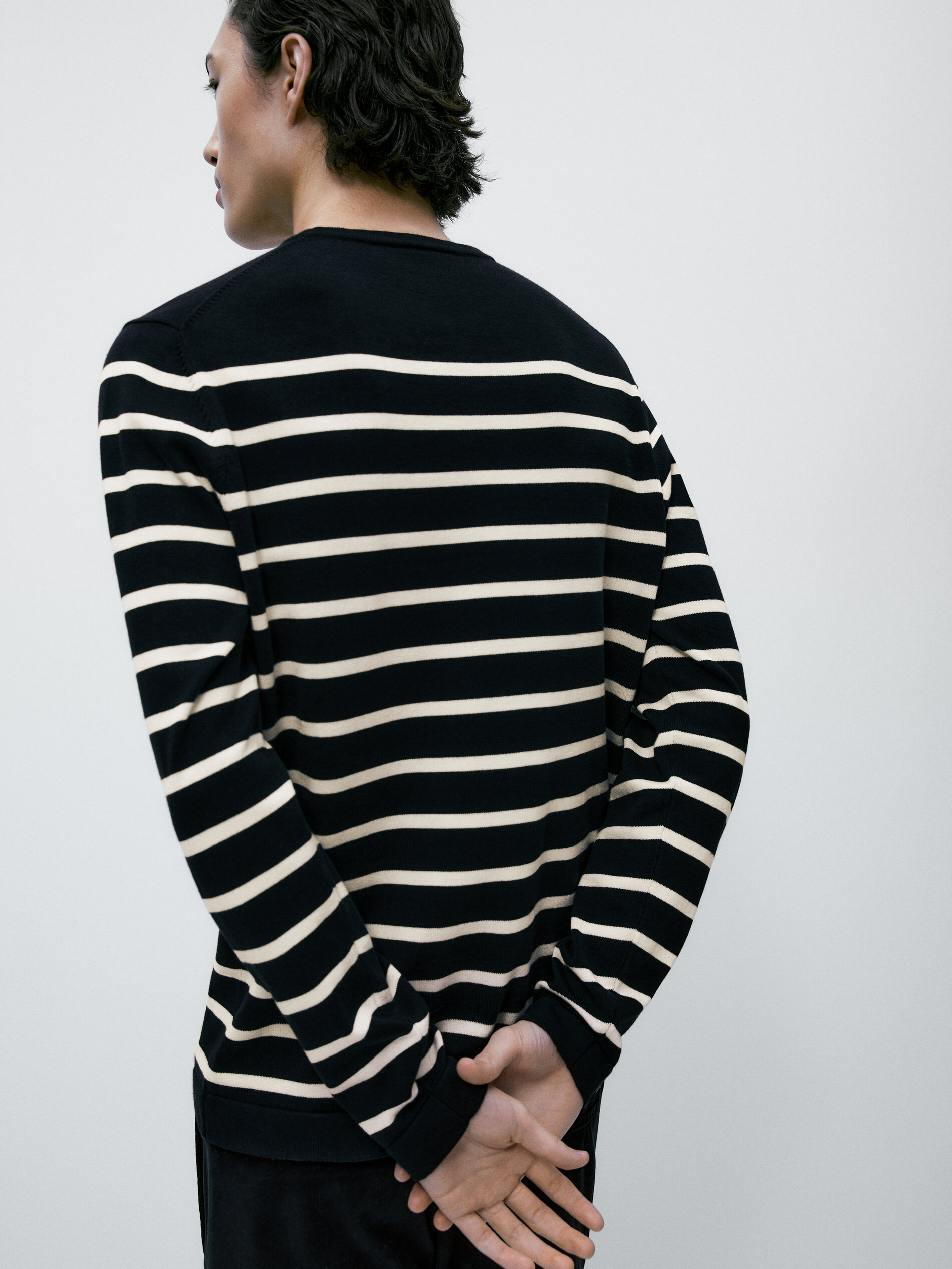 Jersey de punto rayas algodón extrafino - AZUL MARINO