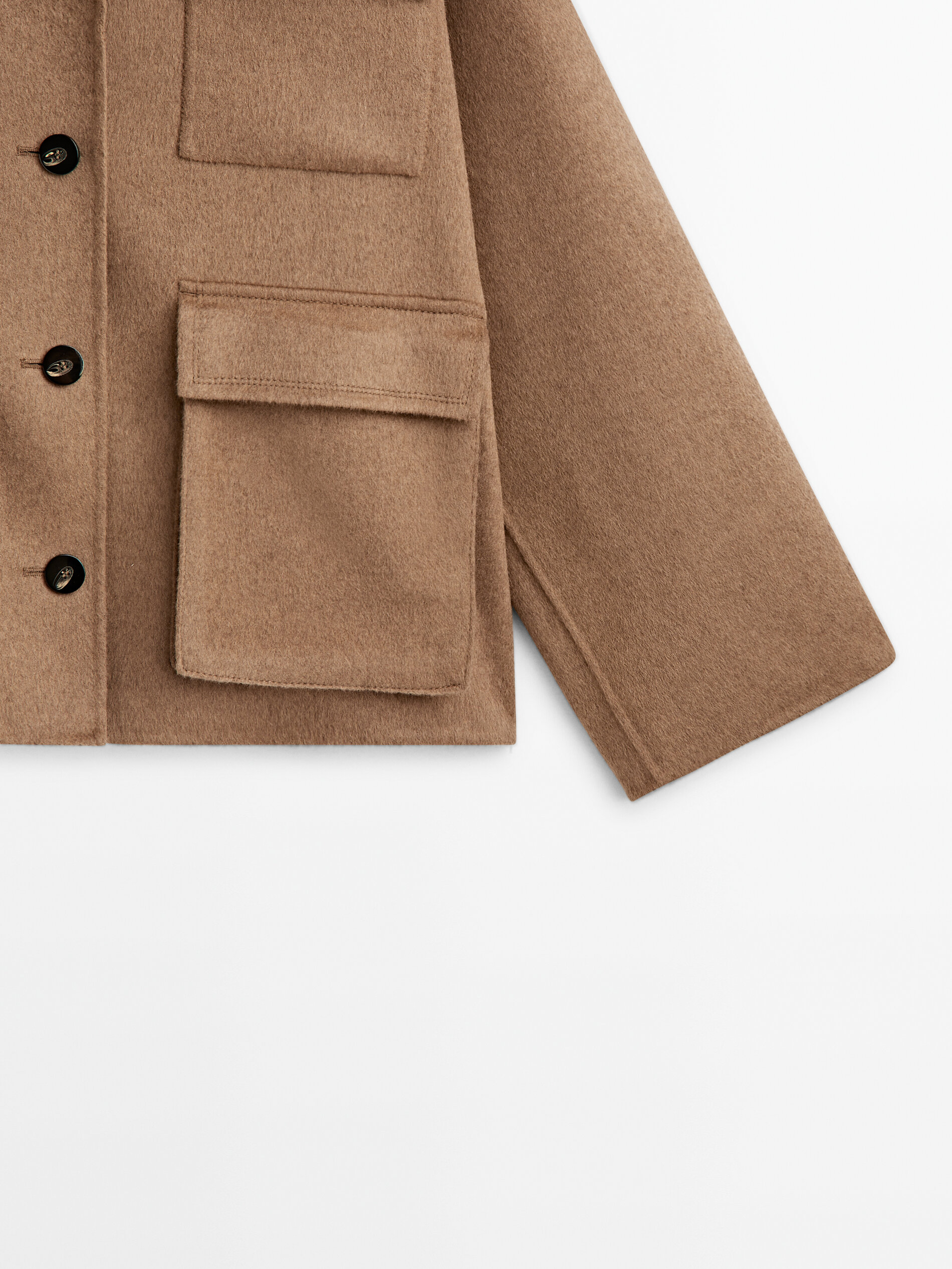Abrigo corto mezcla lana bolsillos - CAMEL