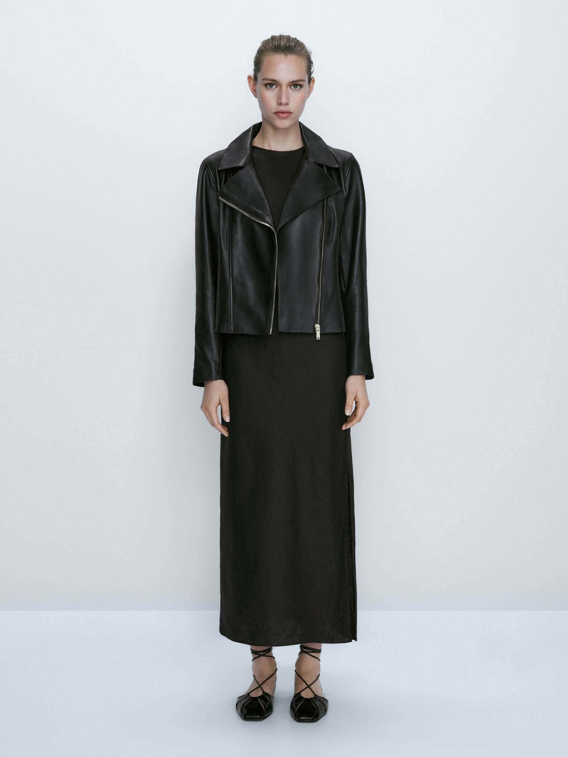 Chaqueta biker piel napa - NEGRO