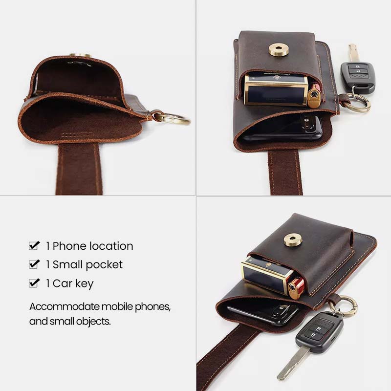 Retro Leather Phone Holster for Men Universal Case Waist Bag EDC