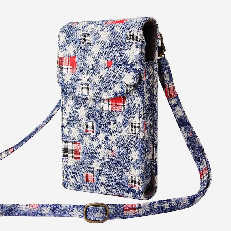 Casual Denim Printing Crossbody Phone Bag