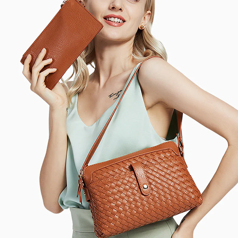 Multifunctional Underarm Handbag For Women Woven Leather Crossbody Bag
