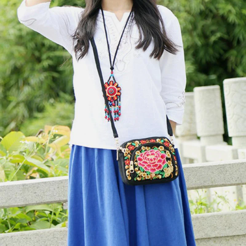 Embroidery Small Crossbody Bag Cell Phone Pouch