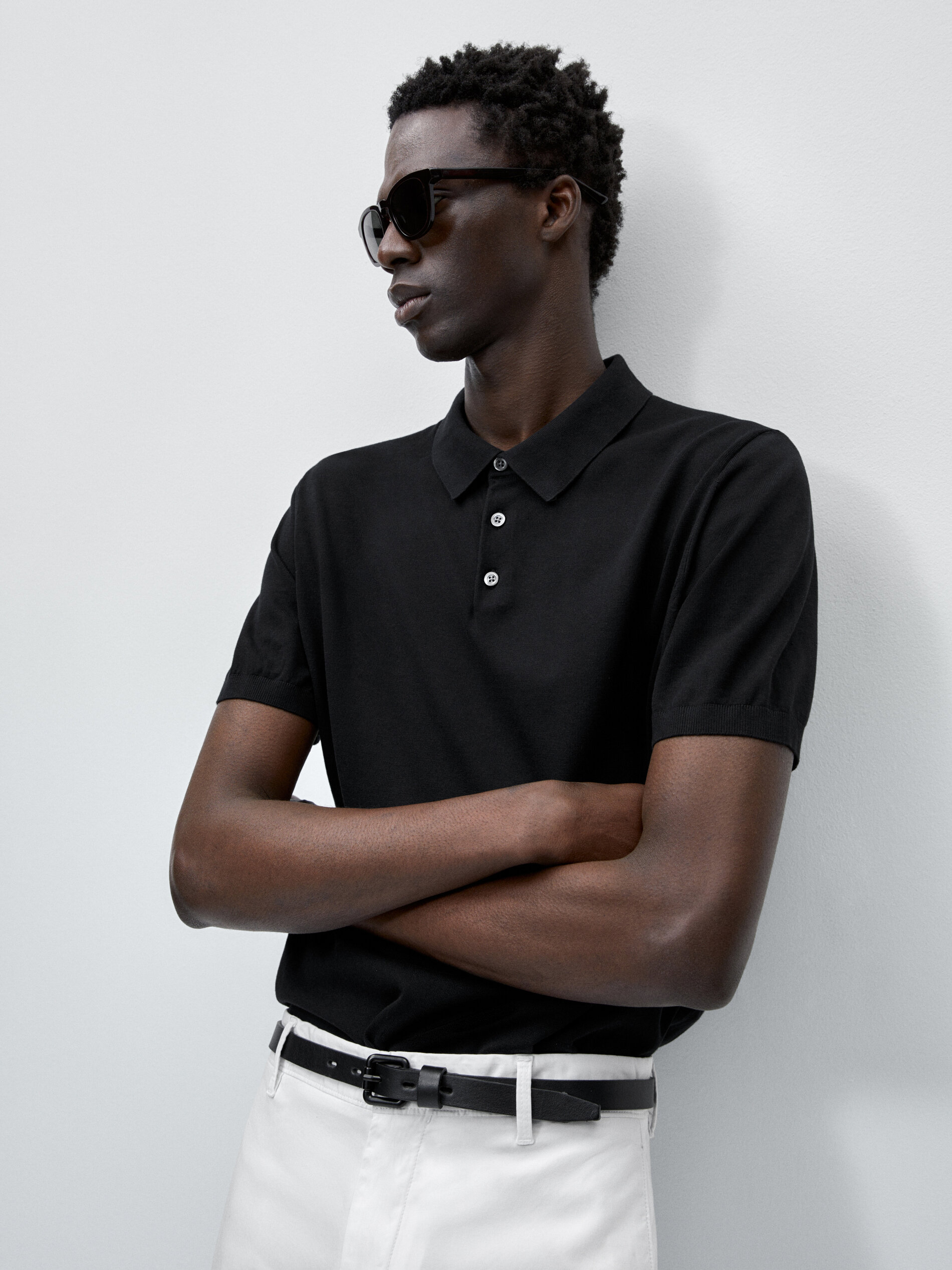 Jersey polo manga corta algodon - NEGRO