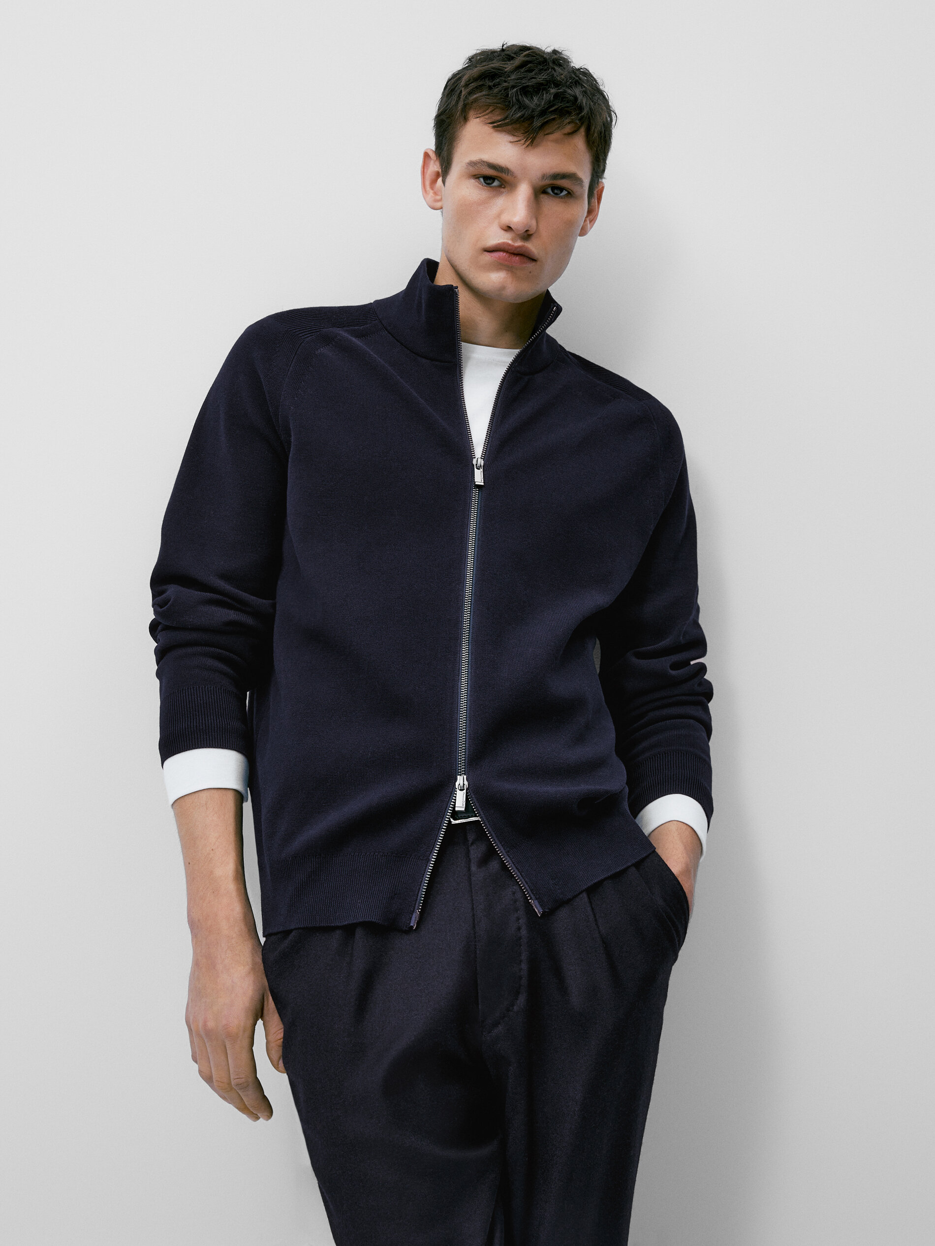Cárdigan 100% algodón con cremallera - AZUL MARINO