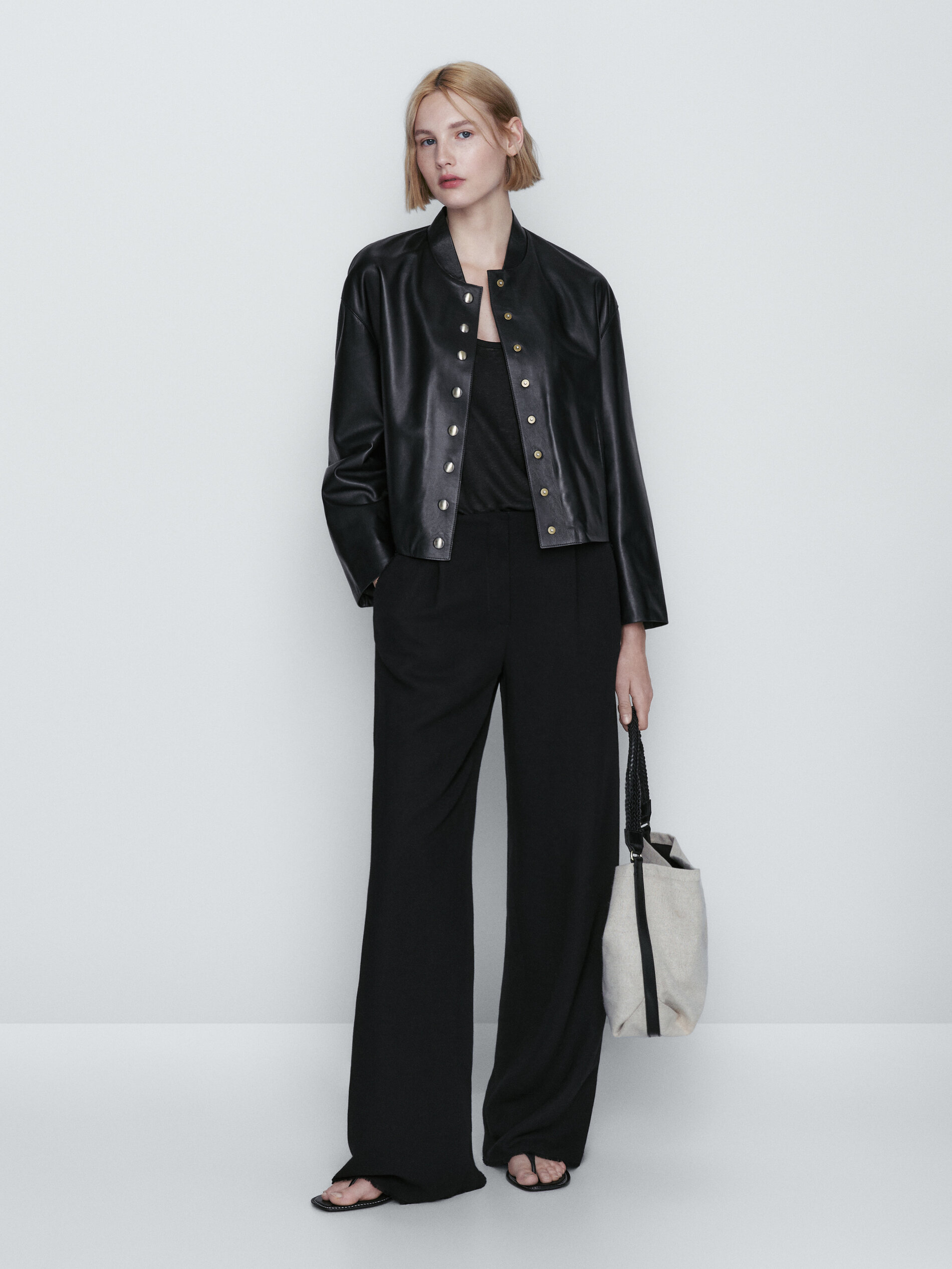 Chaqueta bomber piel napa botones - NEGRO