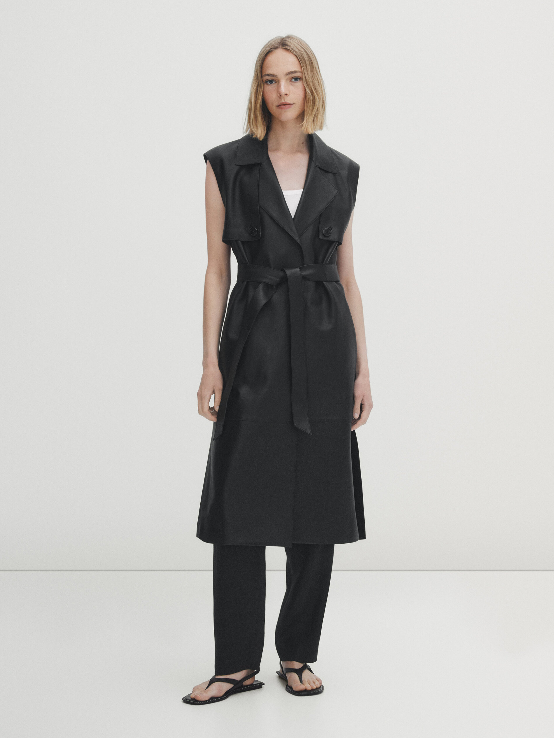 Chaleco largo piel napa - NEGRO