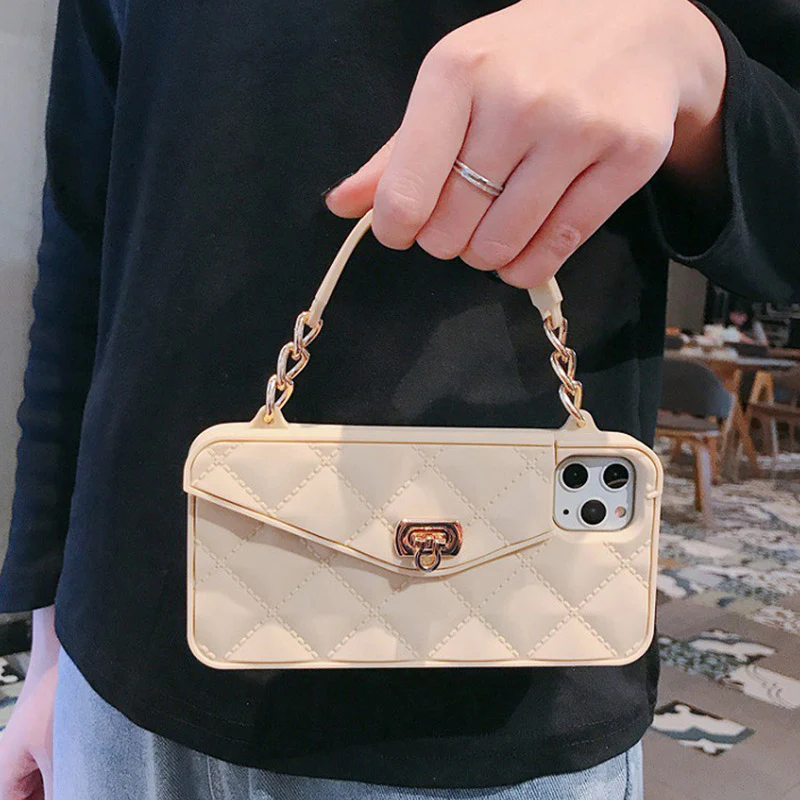 Handbag Case with Card Holder for iPhone Silicone Shockproof Luxury Phone Bag Case