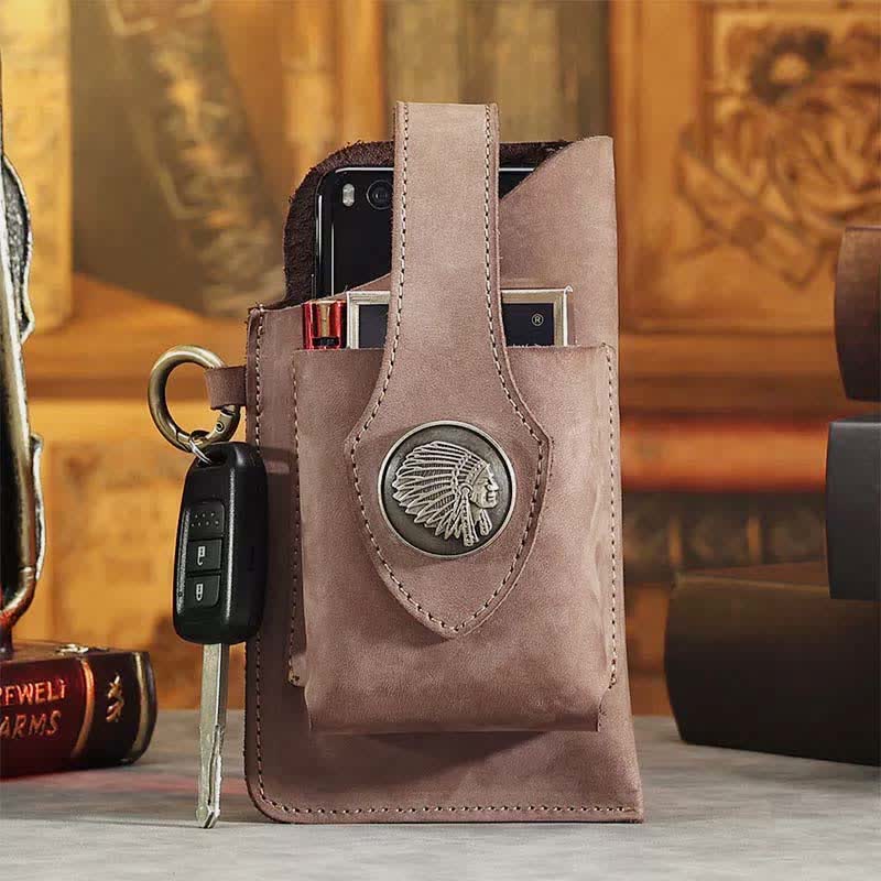 Retro Leather Phone Holster for Men Universal Case Waist Bag EDC