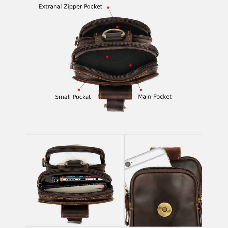 Retro Classic Leather EDC Business Waist Phone Bag