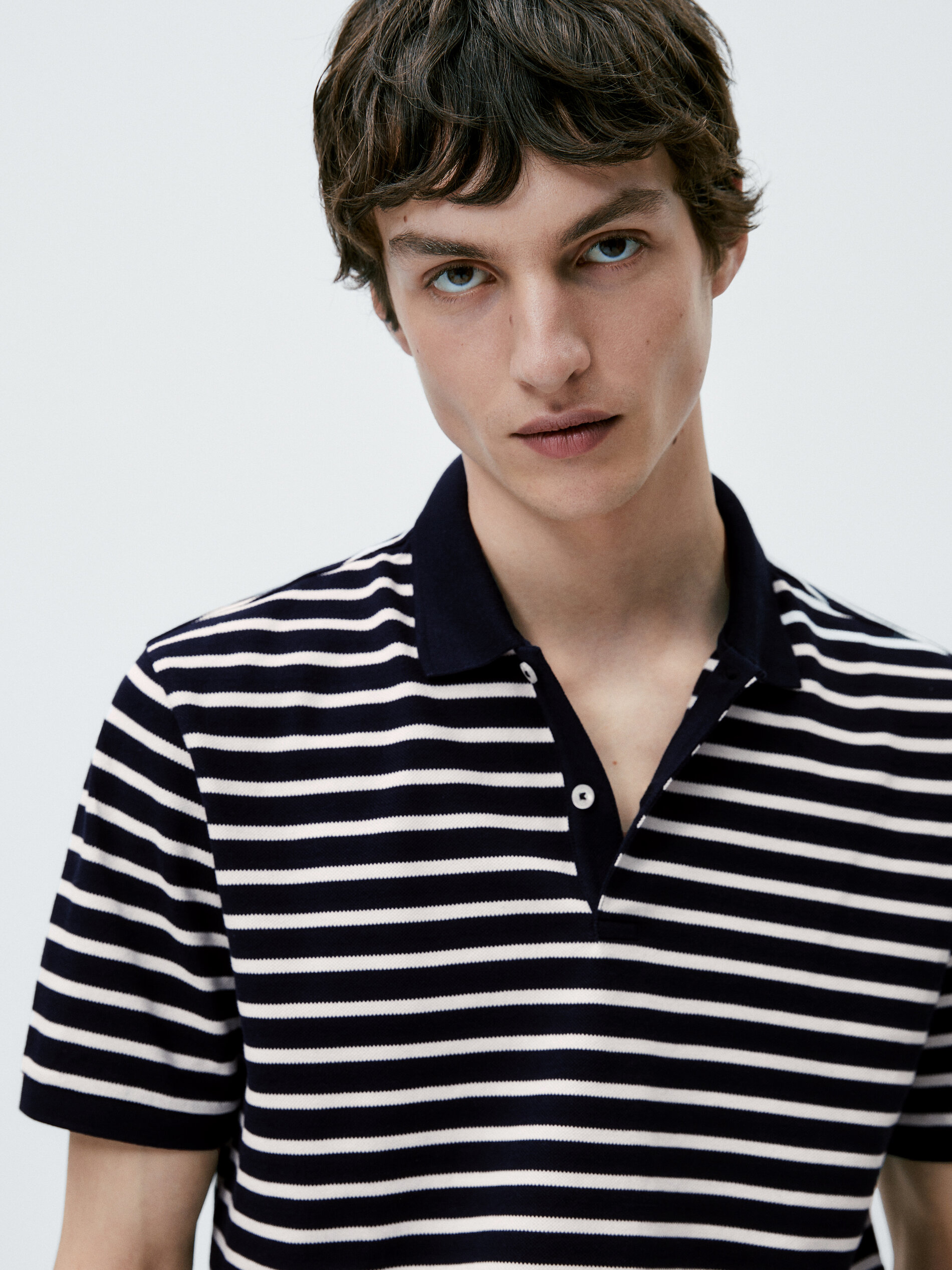 Polo rayas manga corta algodon - AZUL MARINO