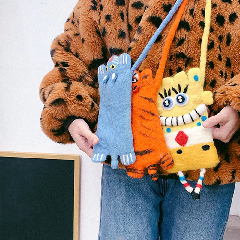 Wool Felt Phone Bag For Women Cute Animal Crossbody Bag