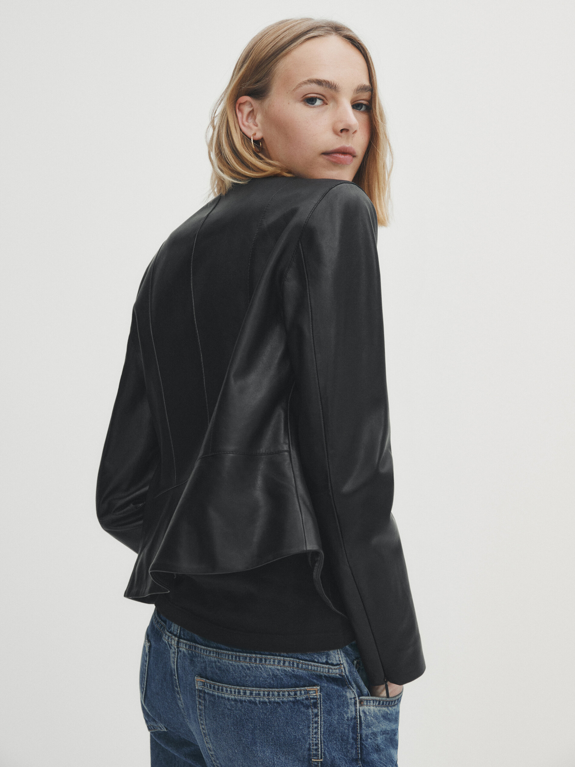 Cazadora piel napa negra - NEGRO