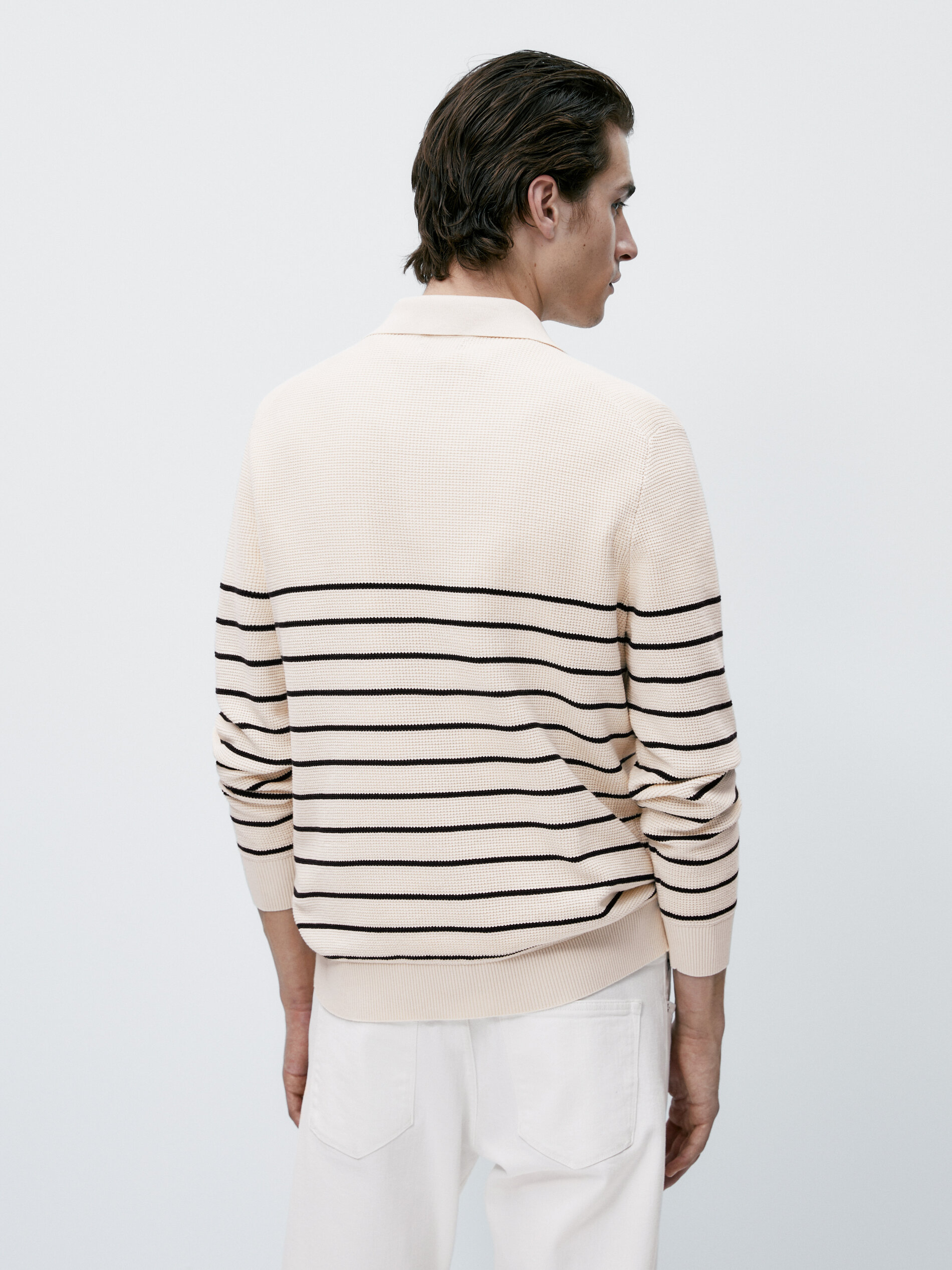 Jersey polo rayas estructura algodón - CRUDO
