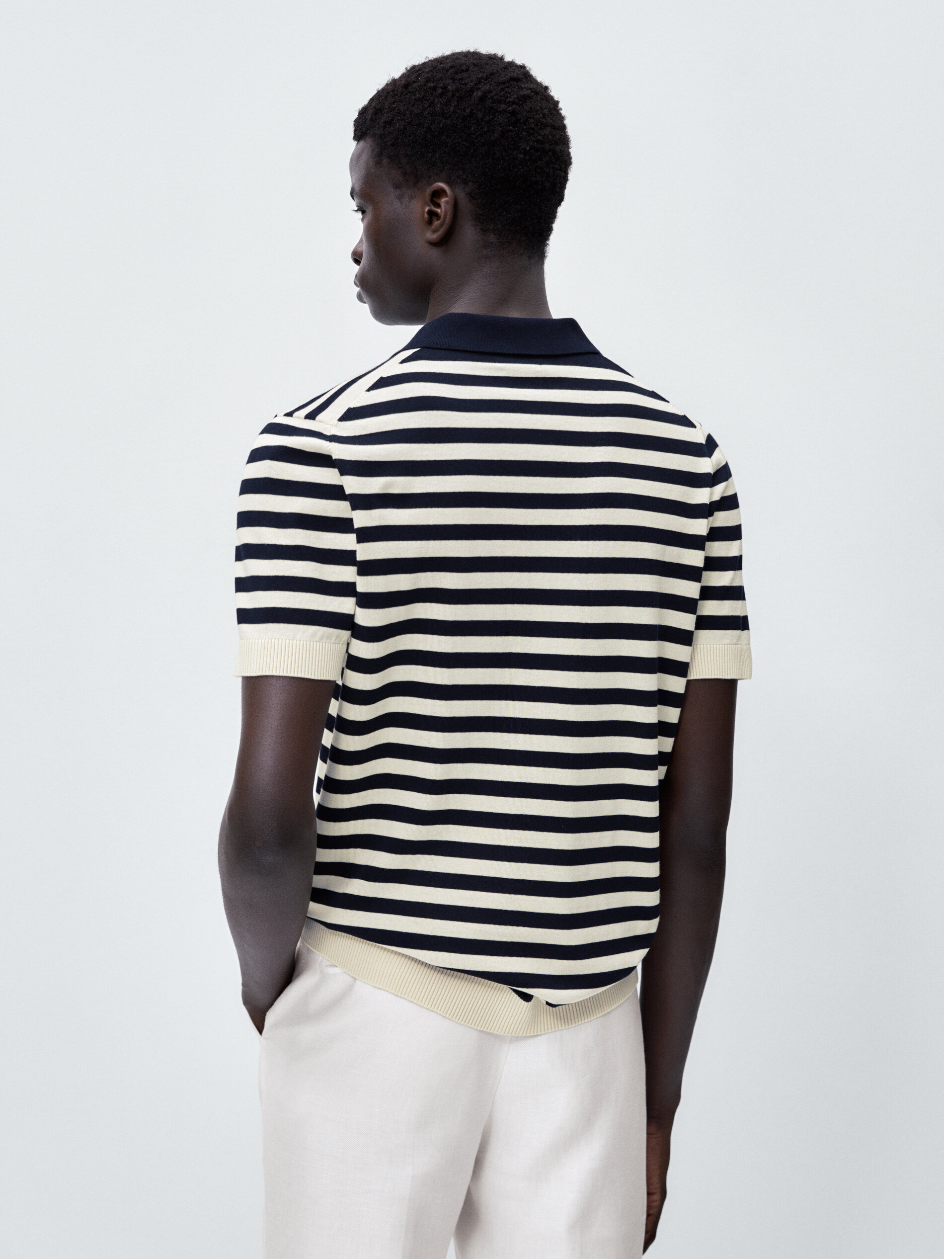 Jersey polo rayas cuello contraste manga corta - AZUL MARINO