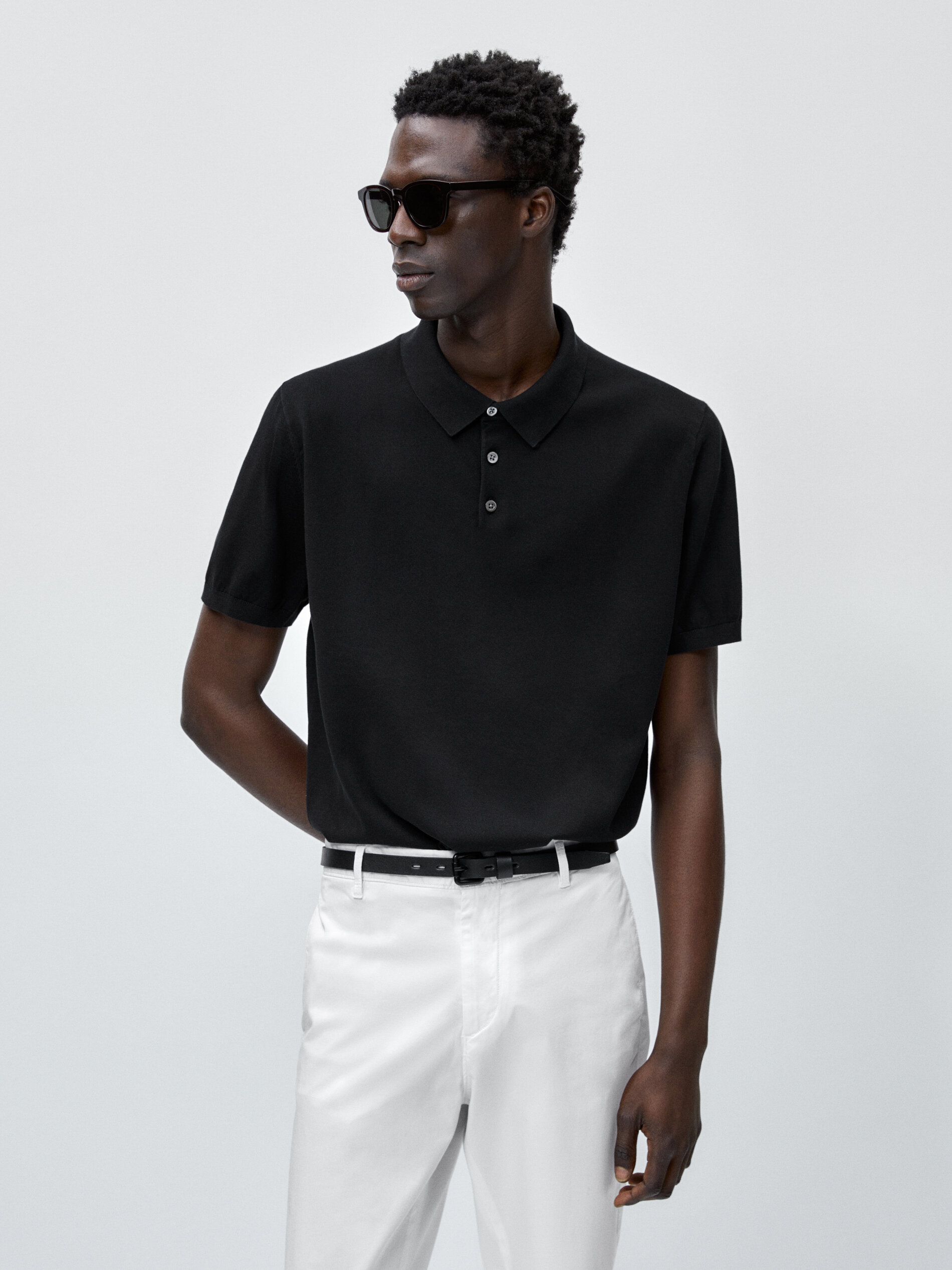 Jersey polo manga corta algodon - NEGRO