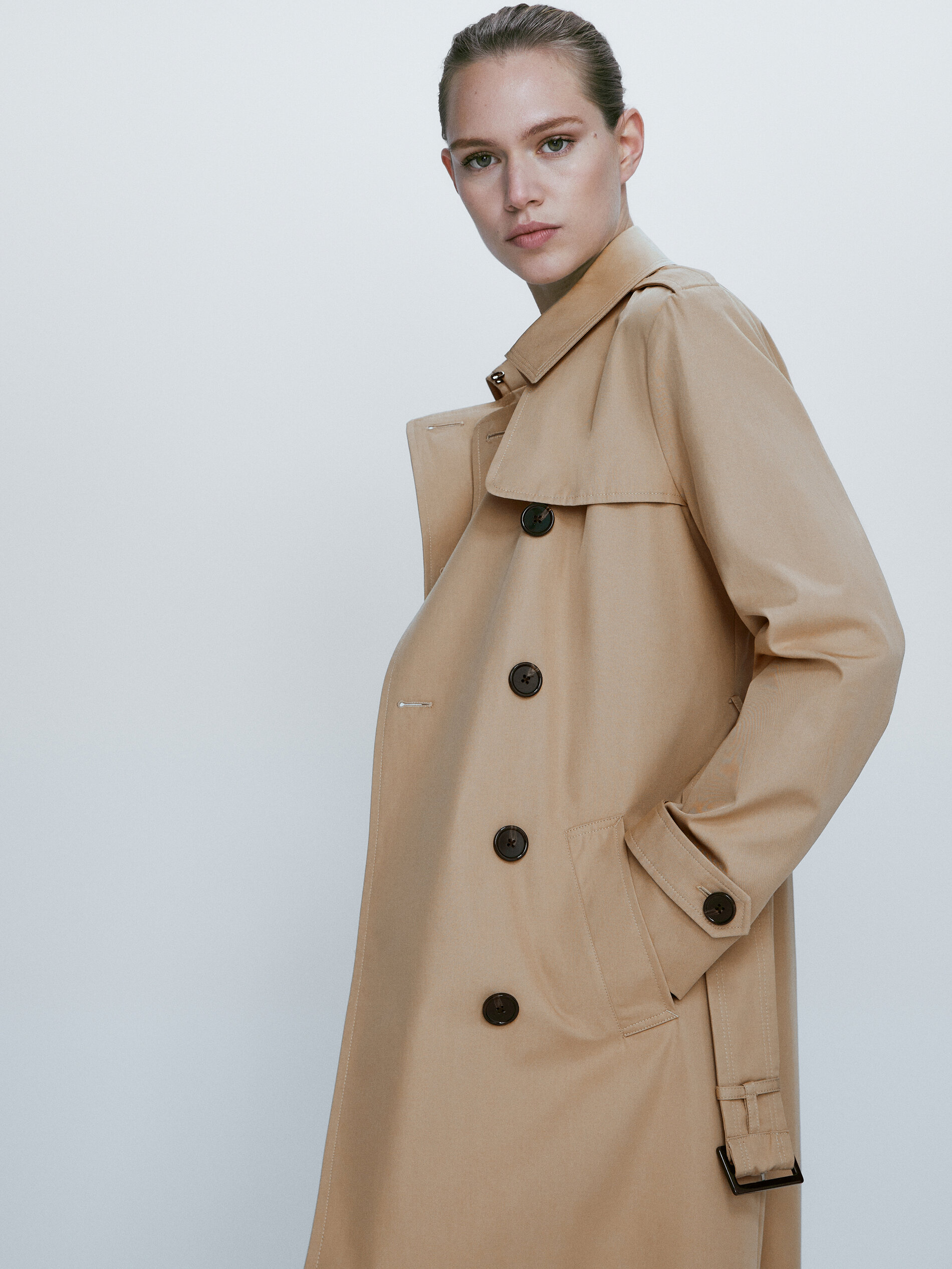 Gabardina con cinturón - CAMEL