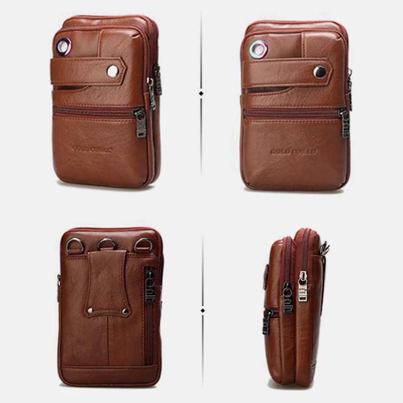 Retro GenuineLeather Business Crossbody PhoneBag With Earphone Hole