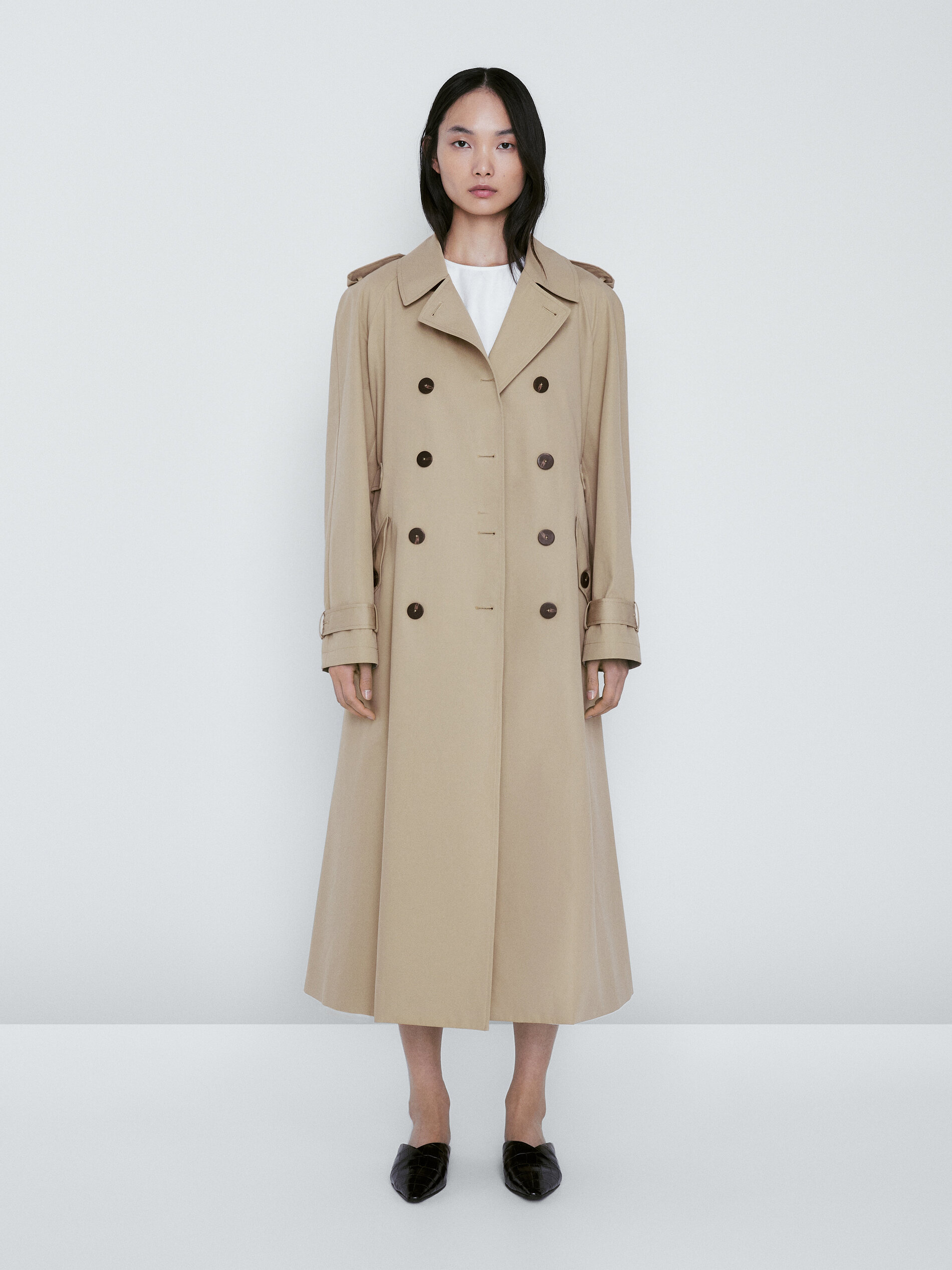 Chaqueta trench algodón detalle hebillas - BEIGE