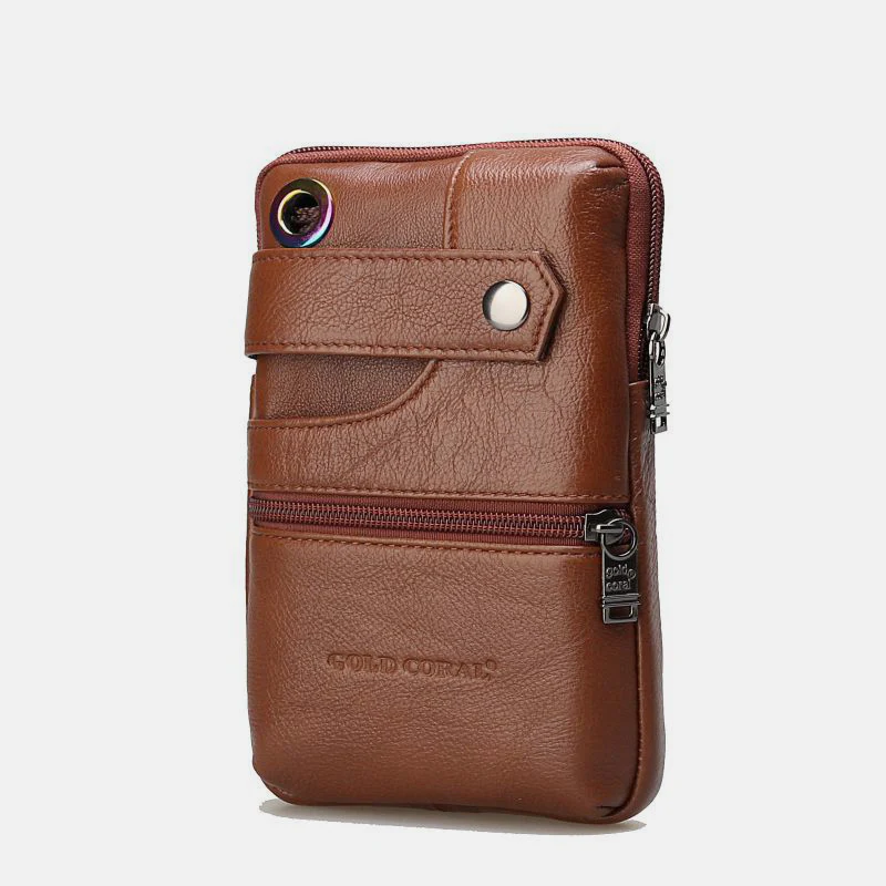 Retro GenuineLeather Business Crossbody PhoneBag With Earphone Hole