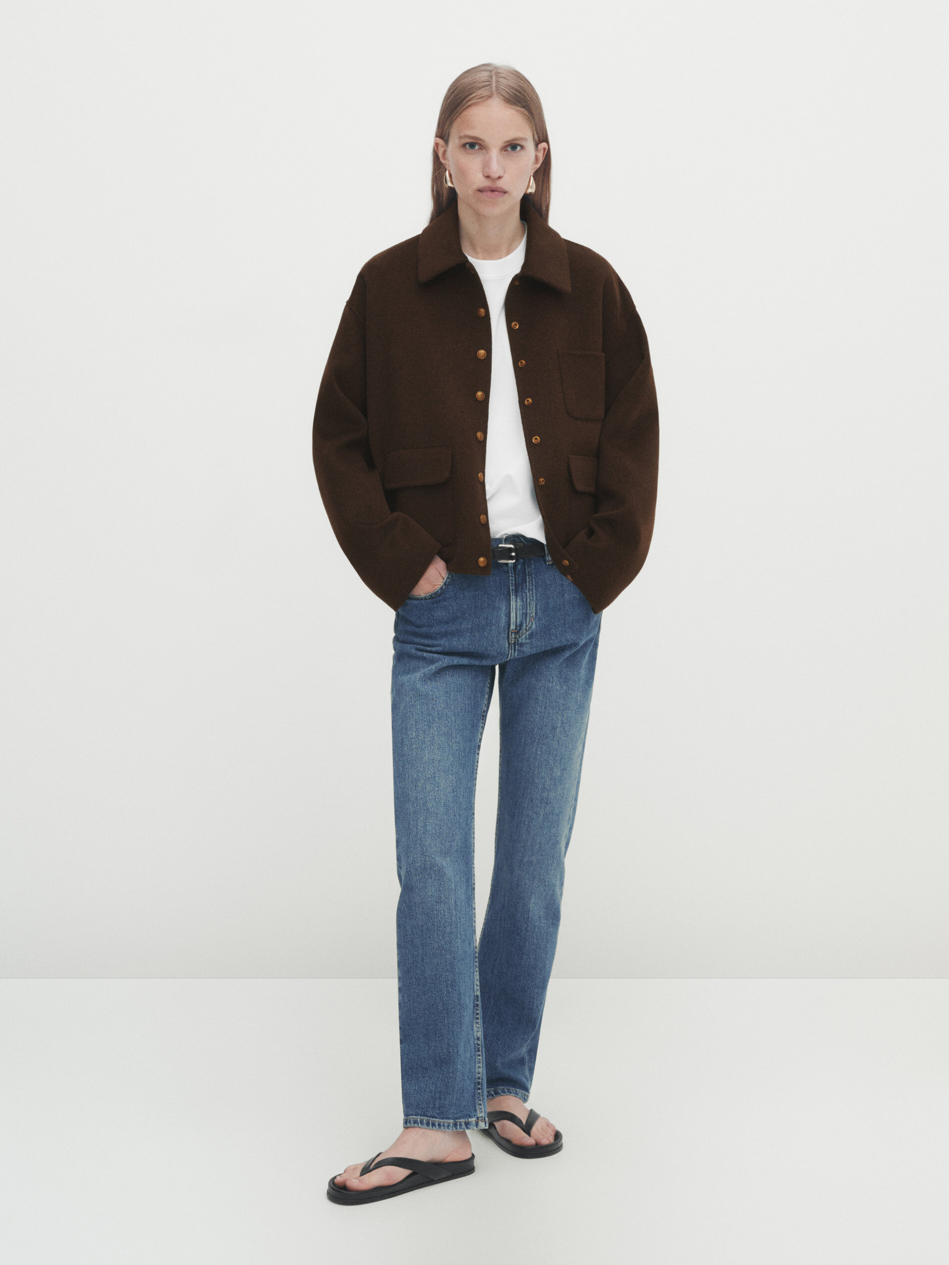 Abrigo corto mezcla lana botones dorados - VERDE OSCURO