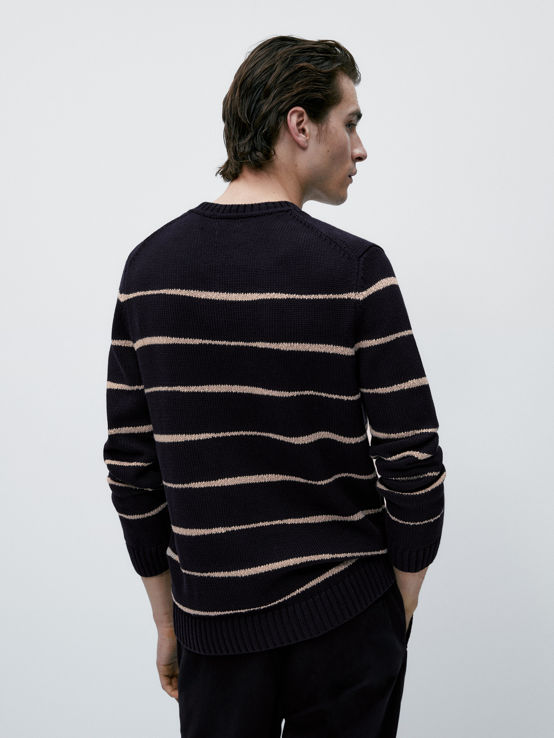 Jersey de punto rayas cuello redondo - AZUL MARINO