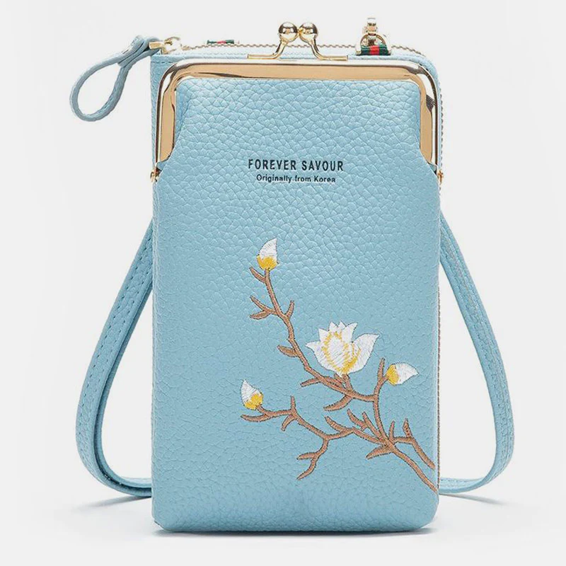 Multi-Slot Elegant Floral Embroidery Crossbody PhoneBag