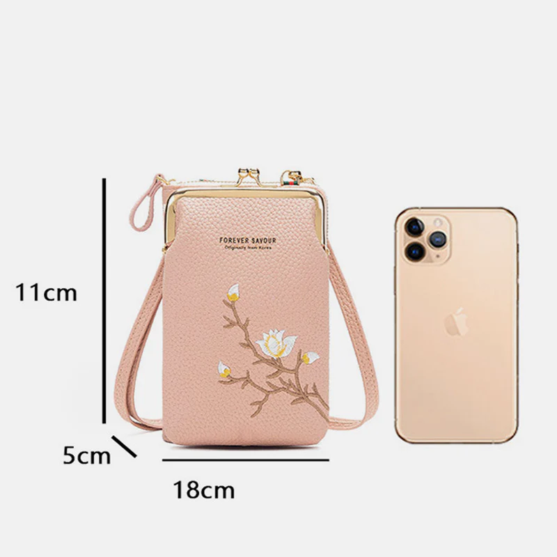 Multi-Slot Elegant Floral Embroidery Crossbody PhoneBag