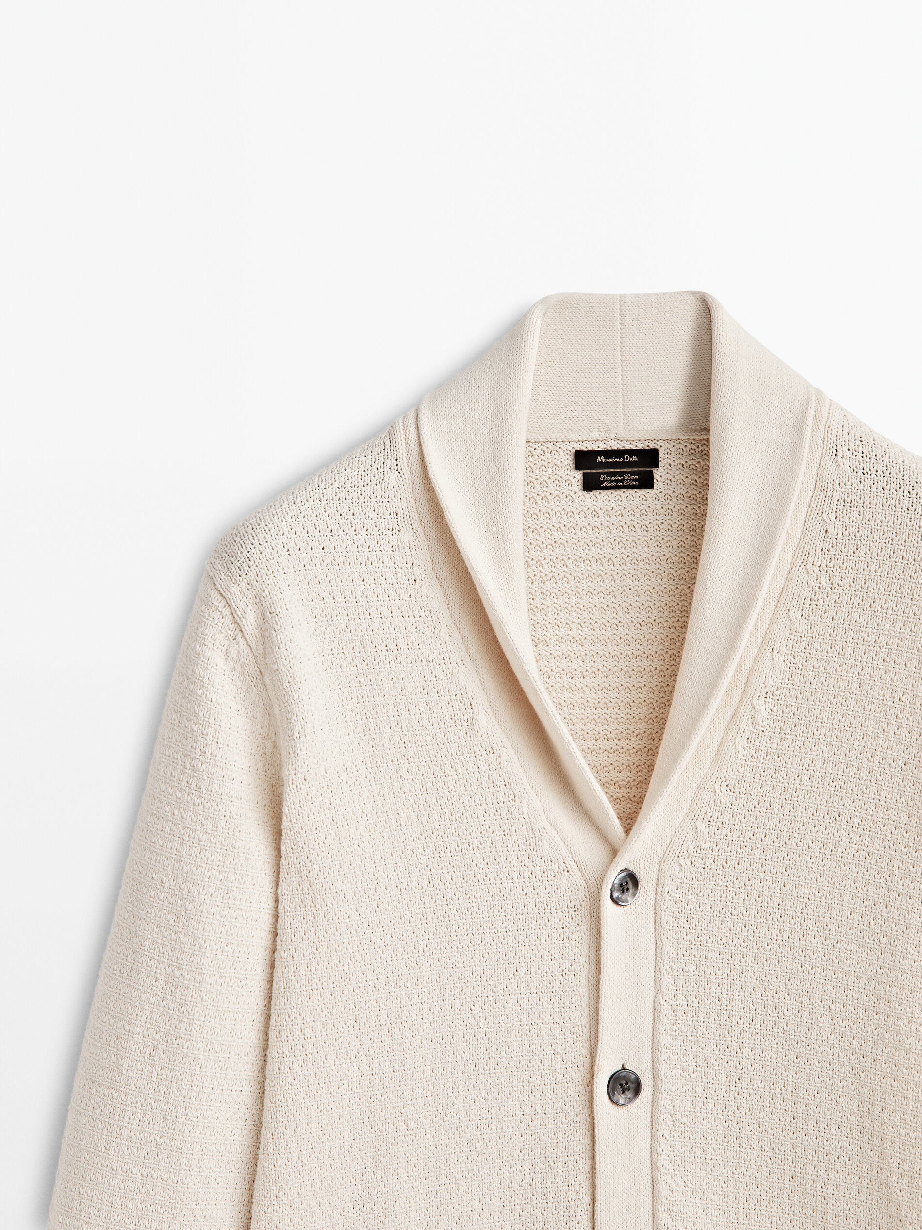 Cárdigan de punto estructura cuello chal - CRUDO