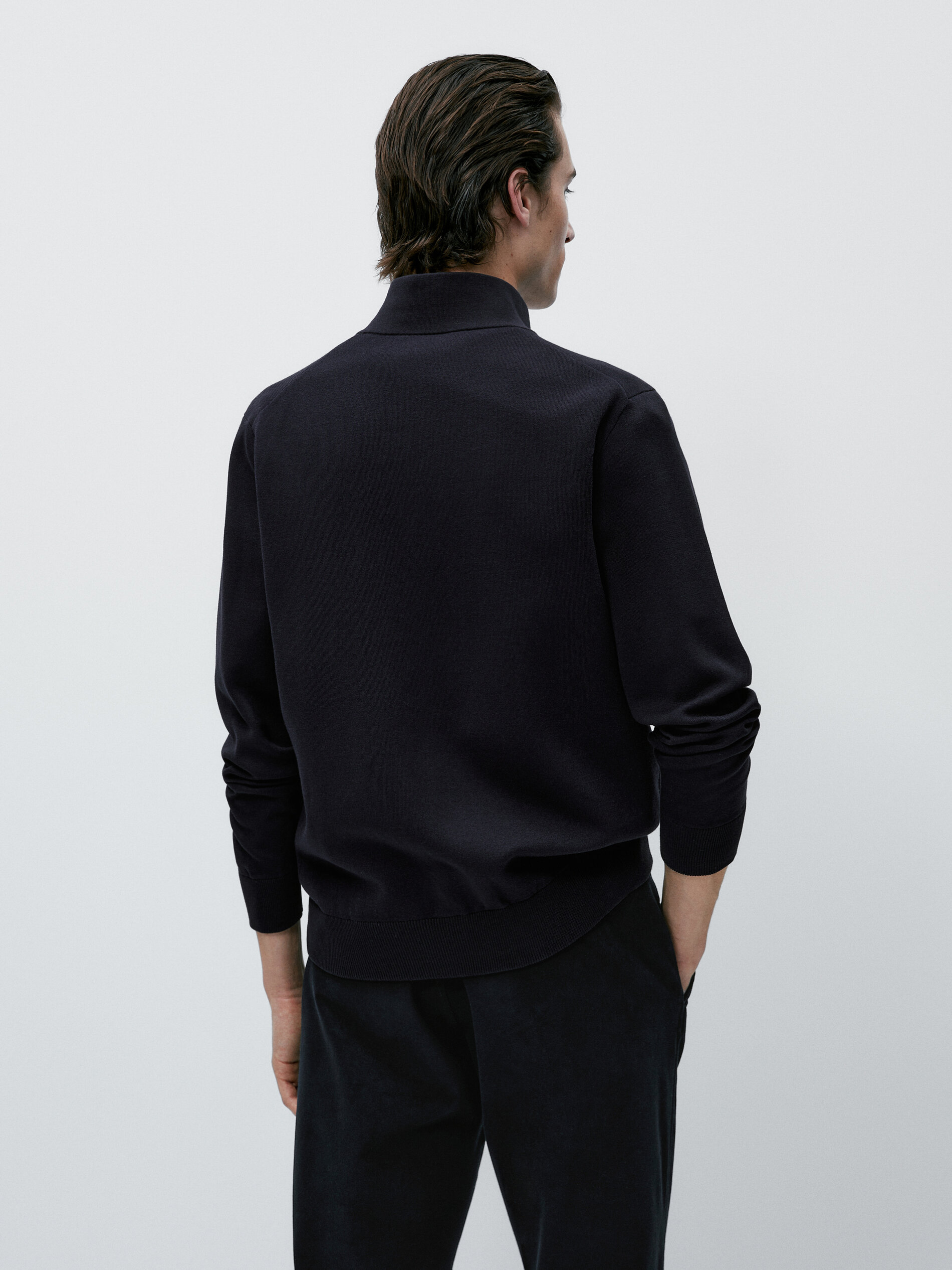 Cárdigan de punto con cremallera - AZUL MARINO