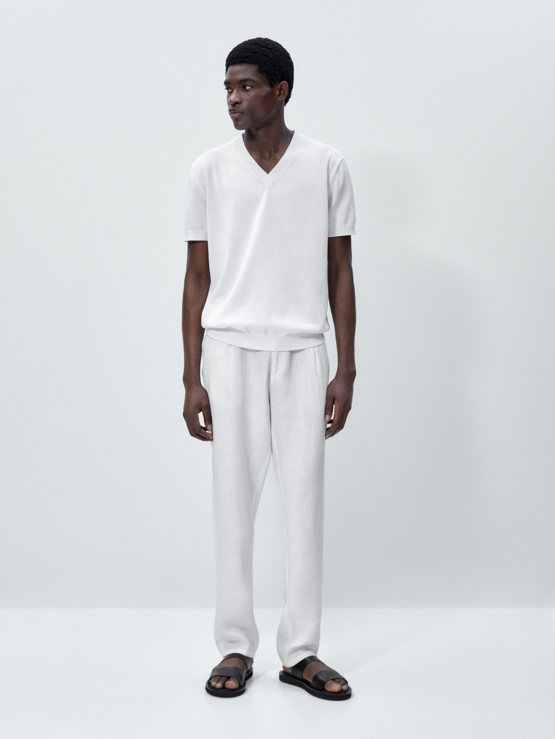 Jersey punto manga corta cuello pico - BLANCO