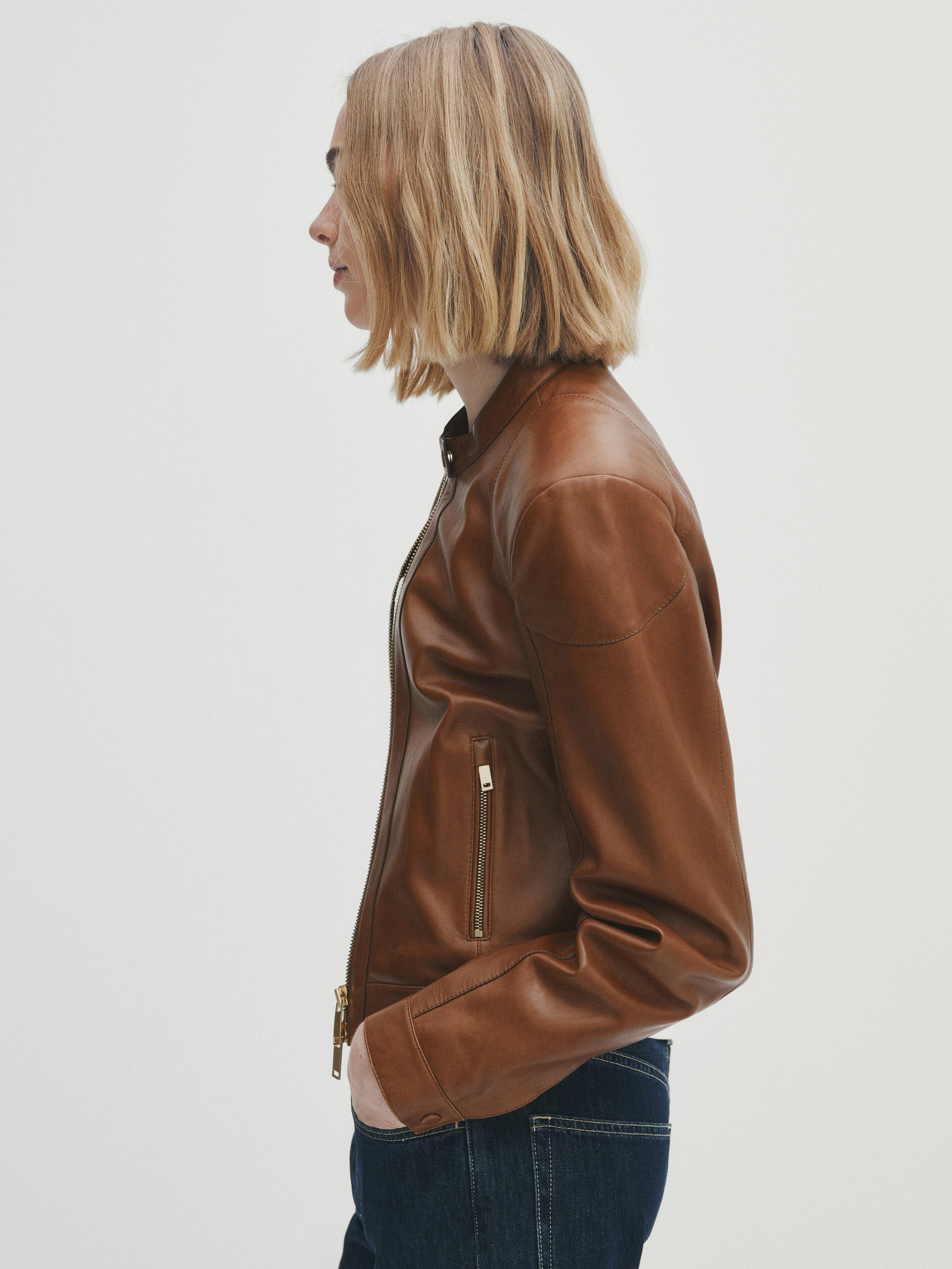 Cazadora piel napa hombreras - CUERO