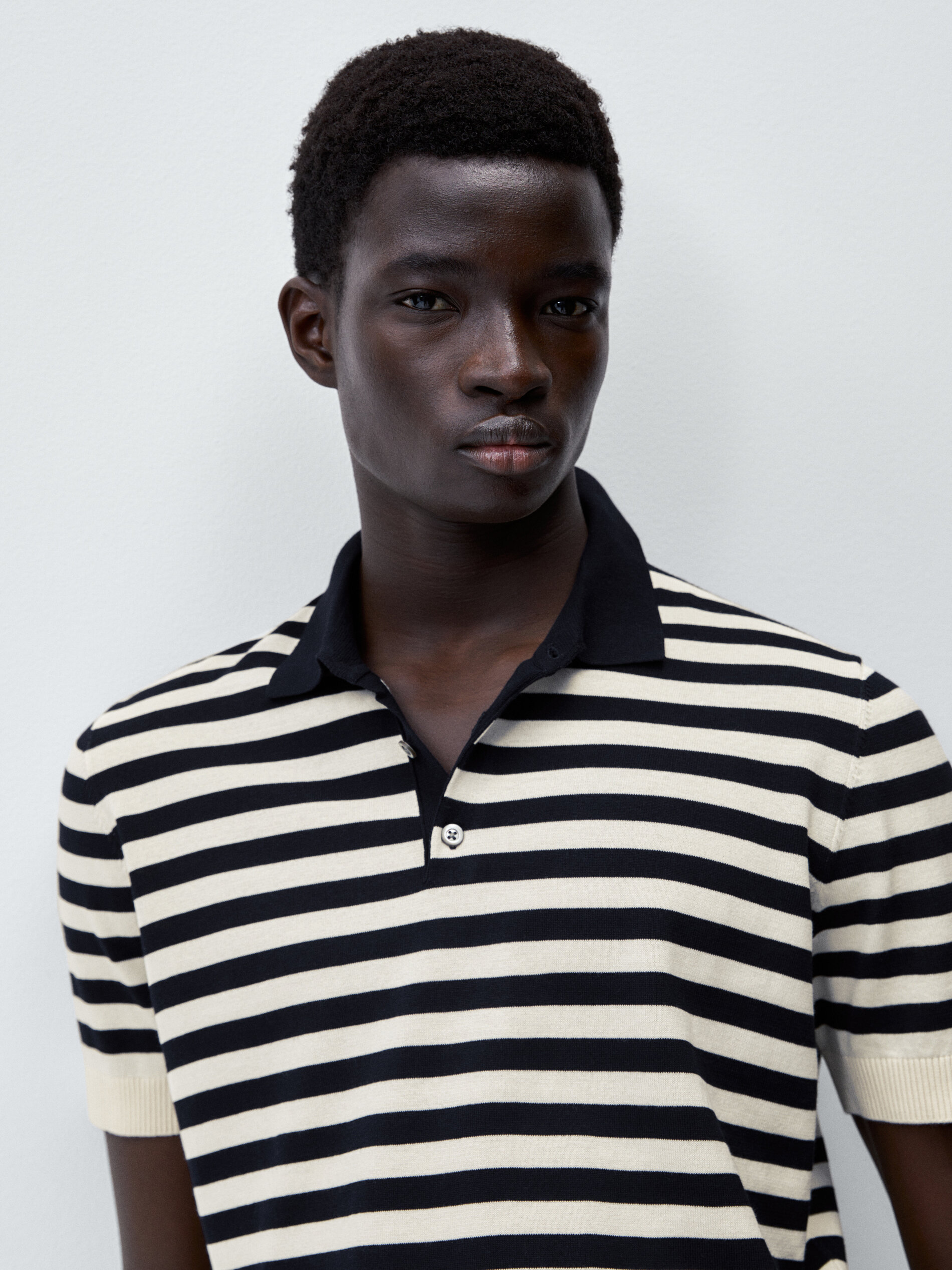 Jersey polo rayas cuello contraste manga corta - AZUL MARINO