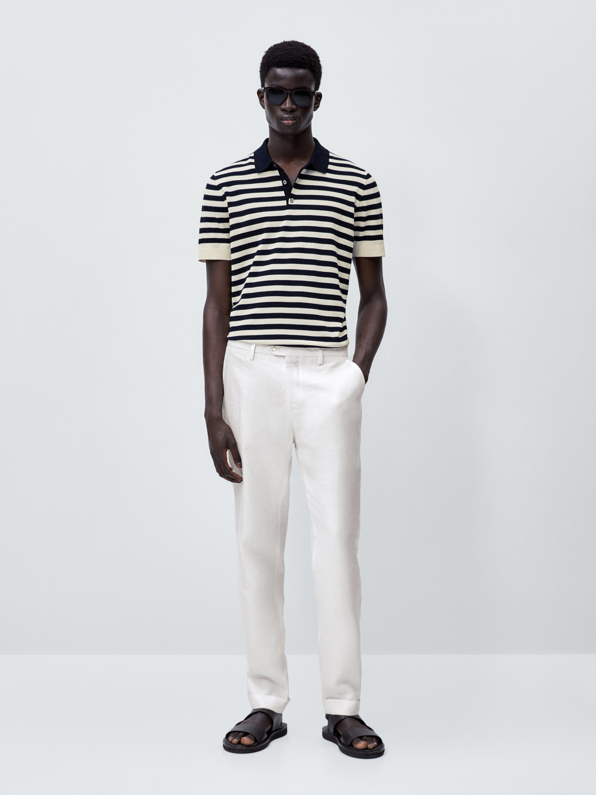 Jersey polo rayas cuello contraste manga corta - AZUL MARINO