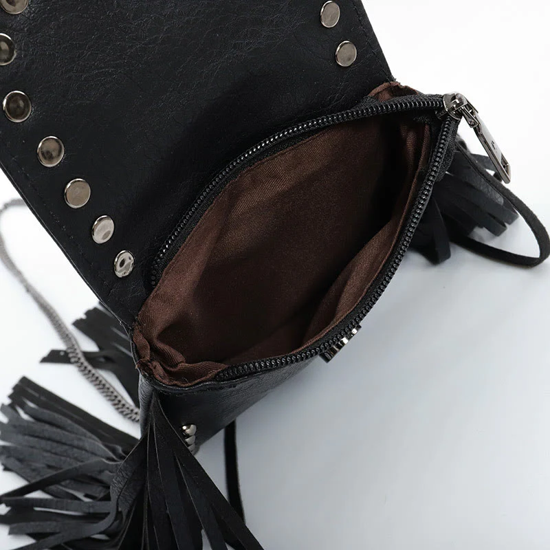 Rivet Tassel Bag For Women Vegan Leather Crossbody Phone Bag