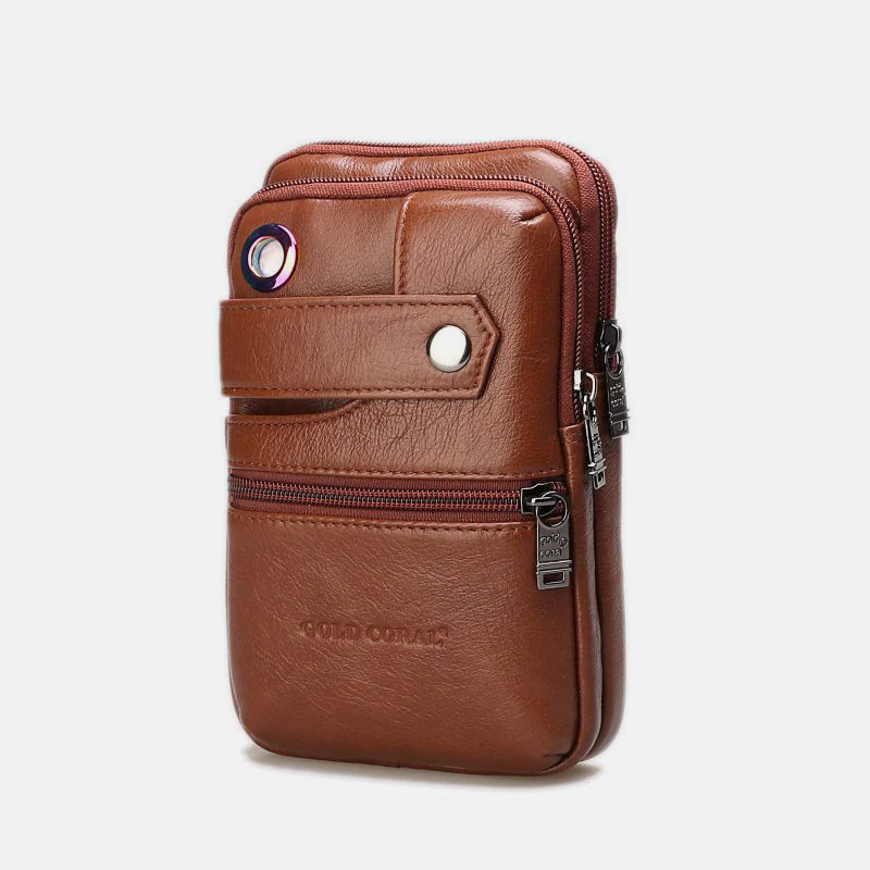 Retro GenuineLeather Business Crossbody PhoneBag With Earphone Hole
