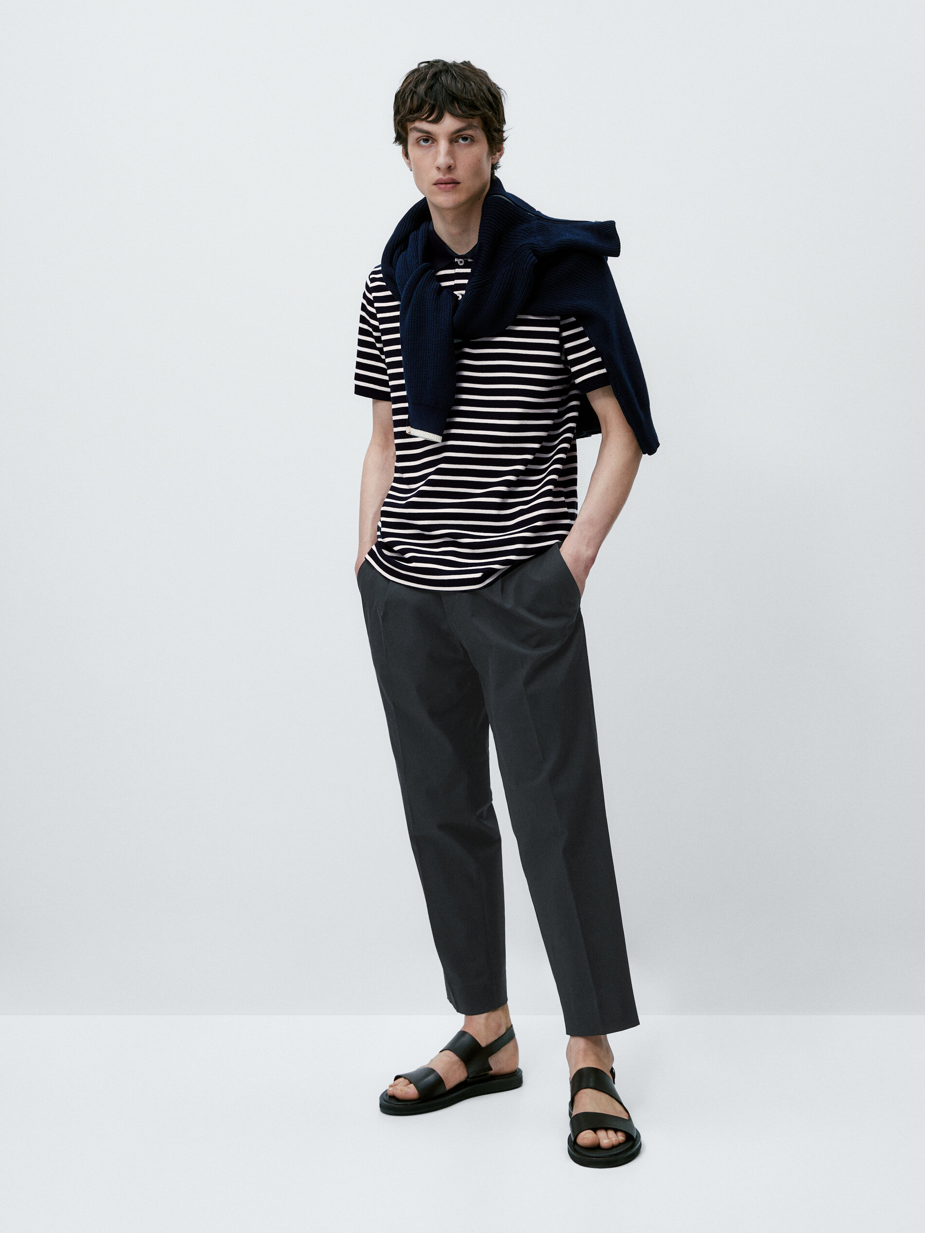 Polo rayas manga corta algodon - AZUL MARINO