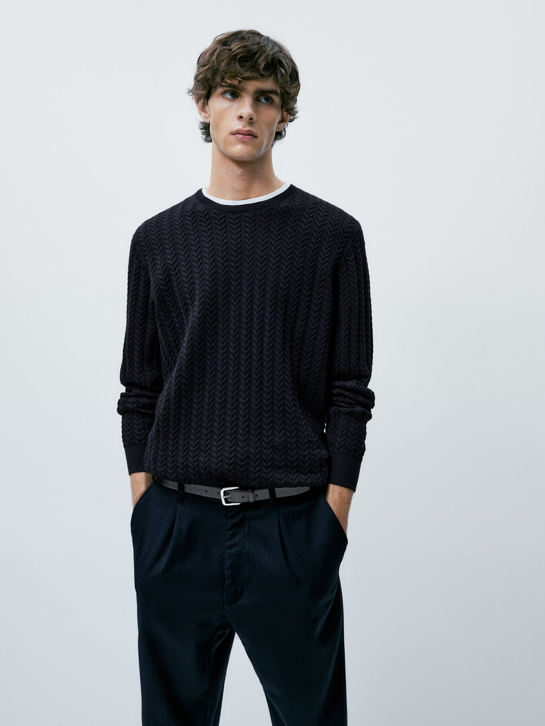 Jersey punto cable cuello redondo - AZUL MARINO