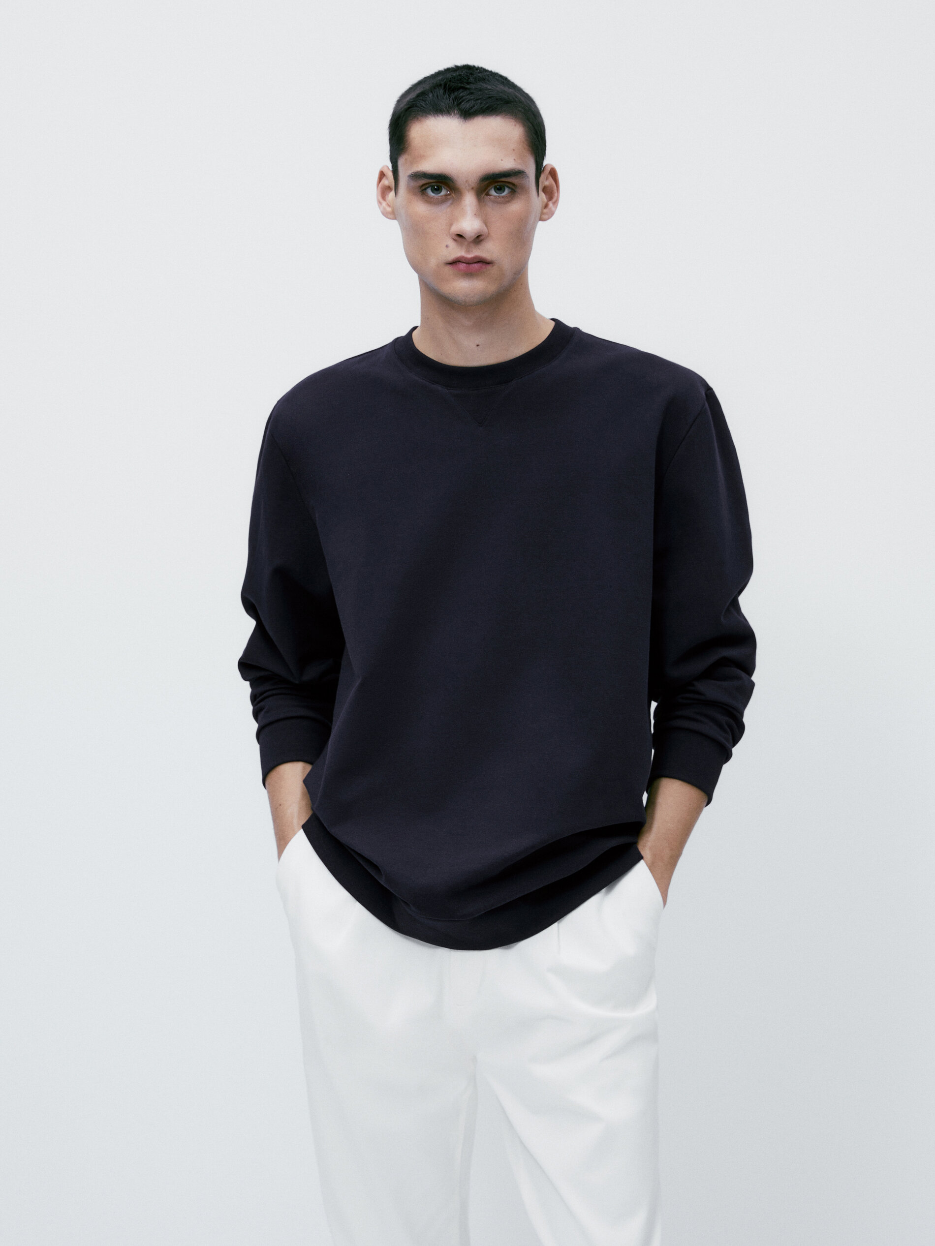Sudadera lisa mezcla algodon - AZUL MARINO