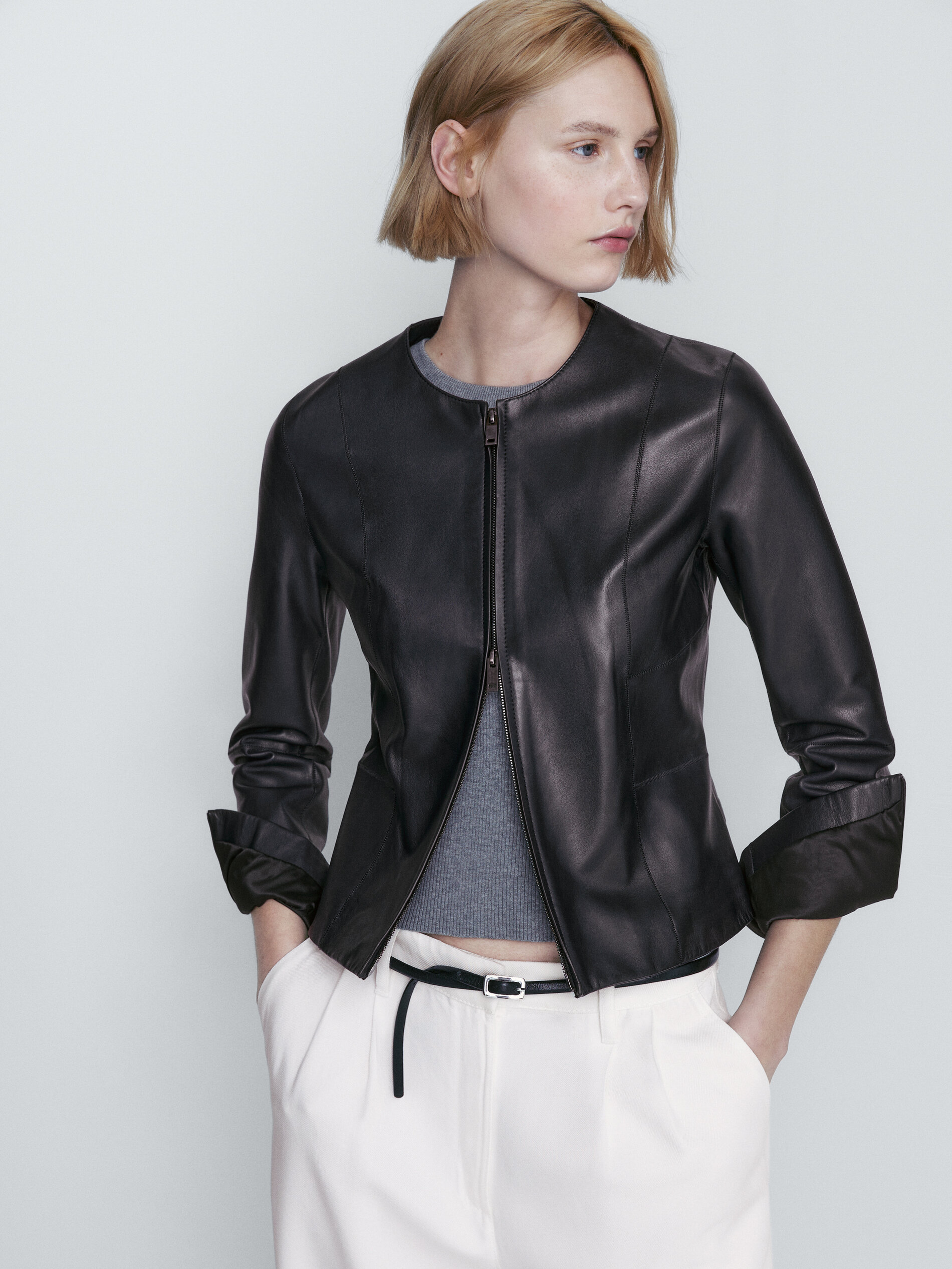 Cazadora piel napa azul marino - AZUL MARINO